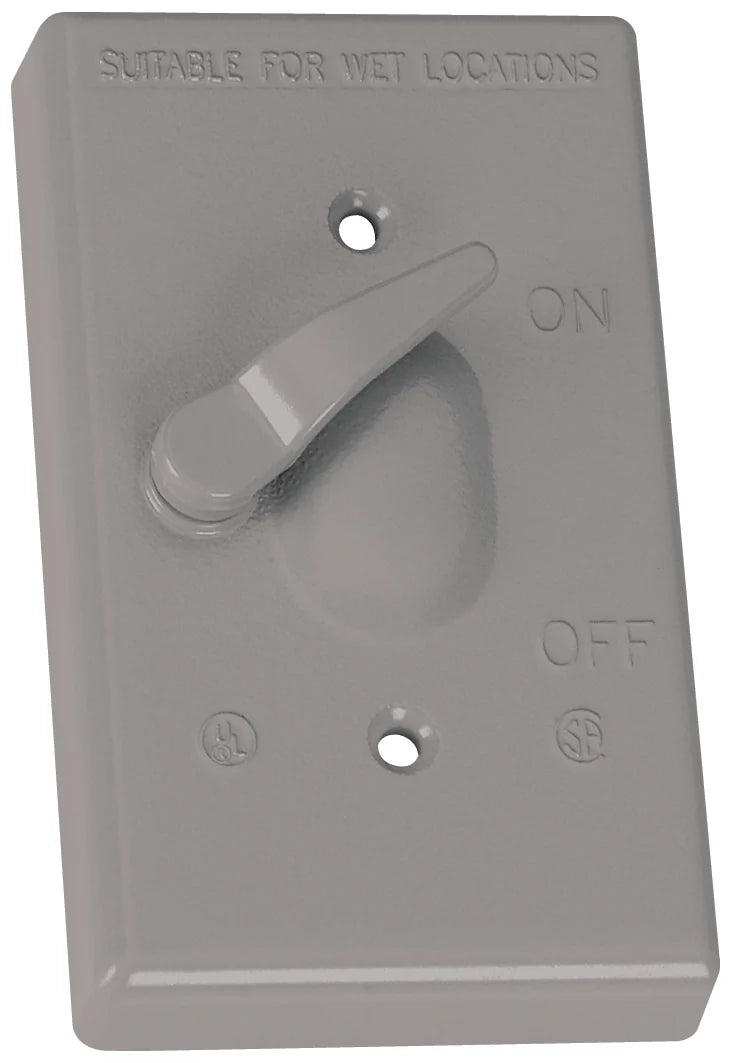 Gray toggle switch cover with ON/OFF markings and single toggle opening