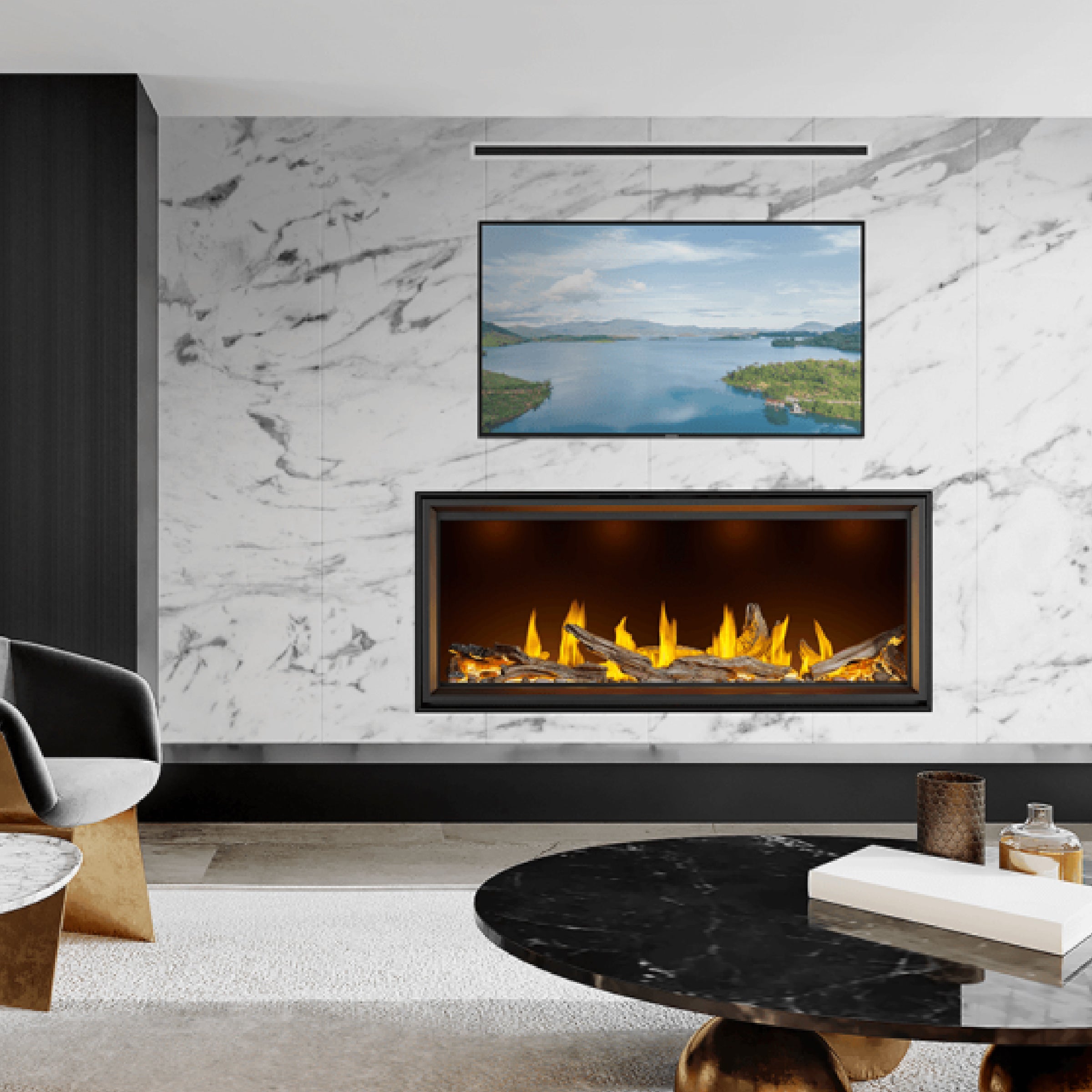 TALL LINEAR VECTOR WITH LUMINOUS LOGS FIREPLACE