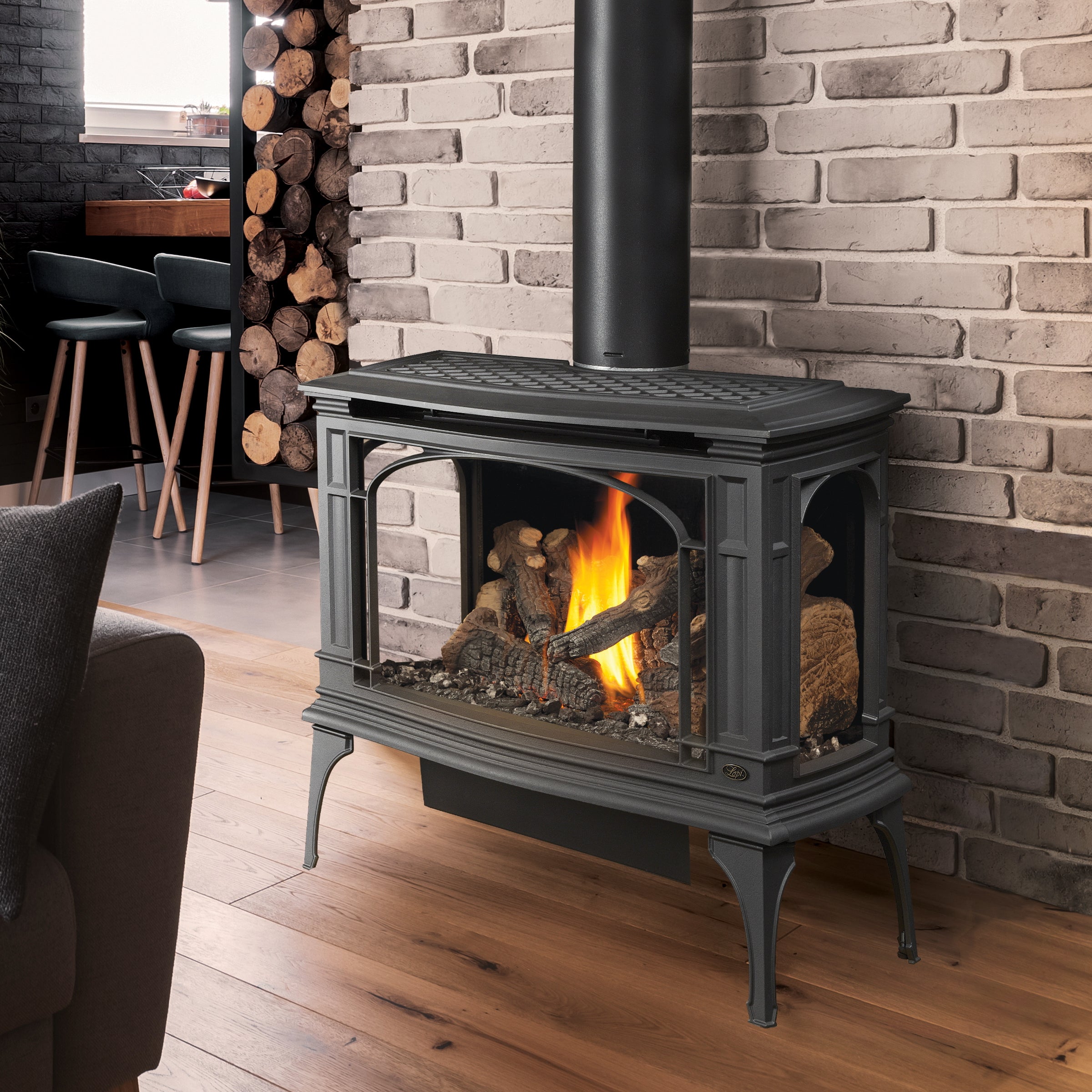 Premium Cast Iron Stoves with Three-Sided Bay Window by Lopi
