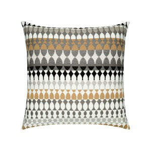 Geometric patterned square cushion pillow in beige, tan, and dark accents