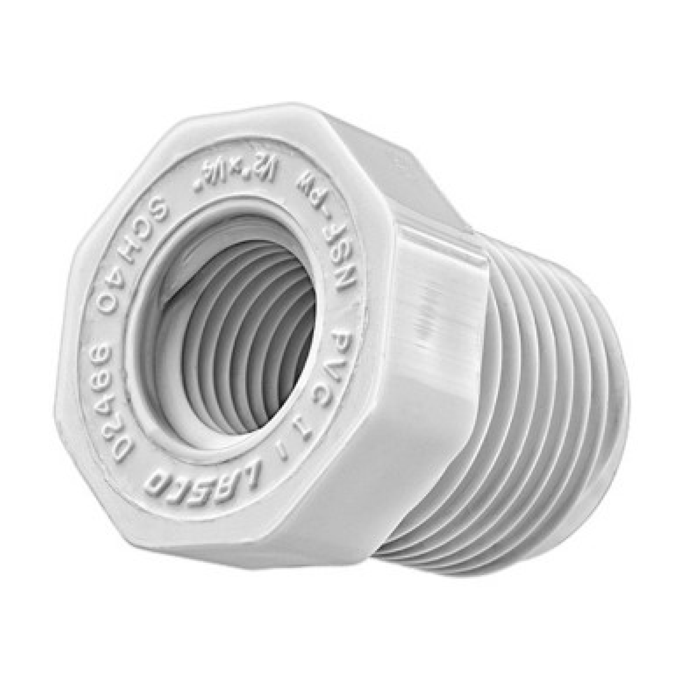 Metal pipe bushing adapter with hex exterior and threaded ends