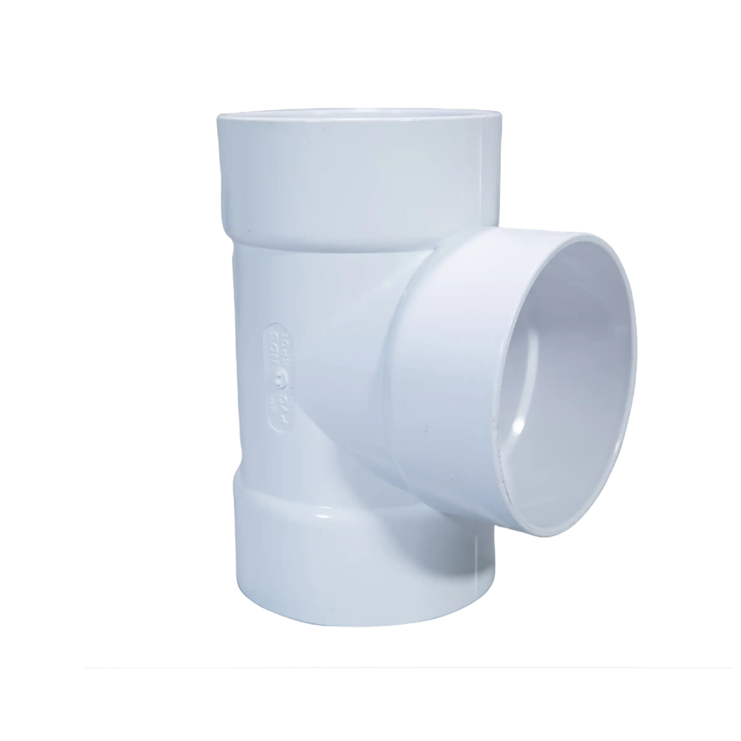 Light blue PVC tee fitting with angled branch outlet
