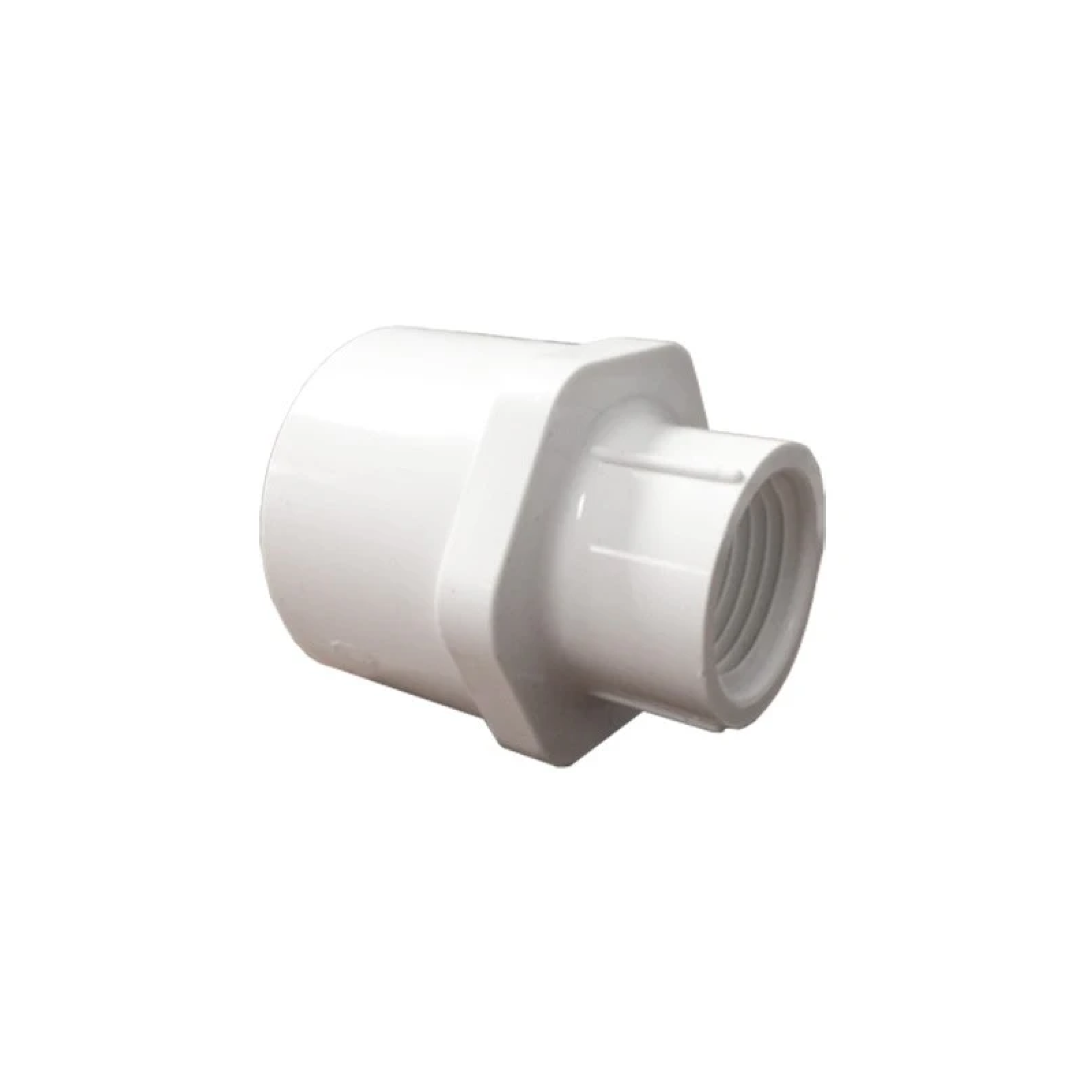 White plastic female slip adapter, 3/4 in slip to 1/2 in FPT threads