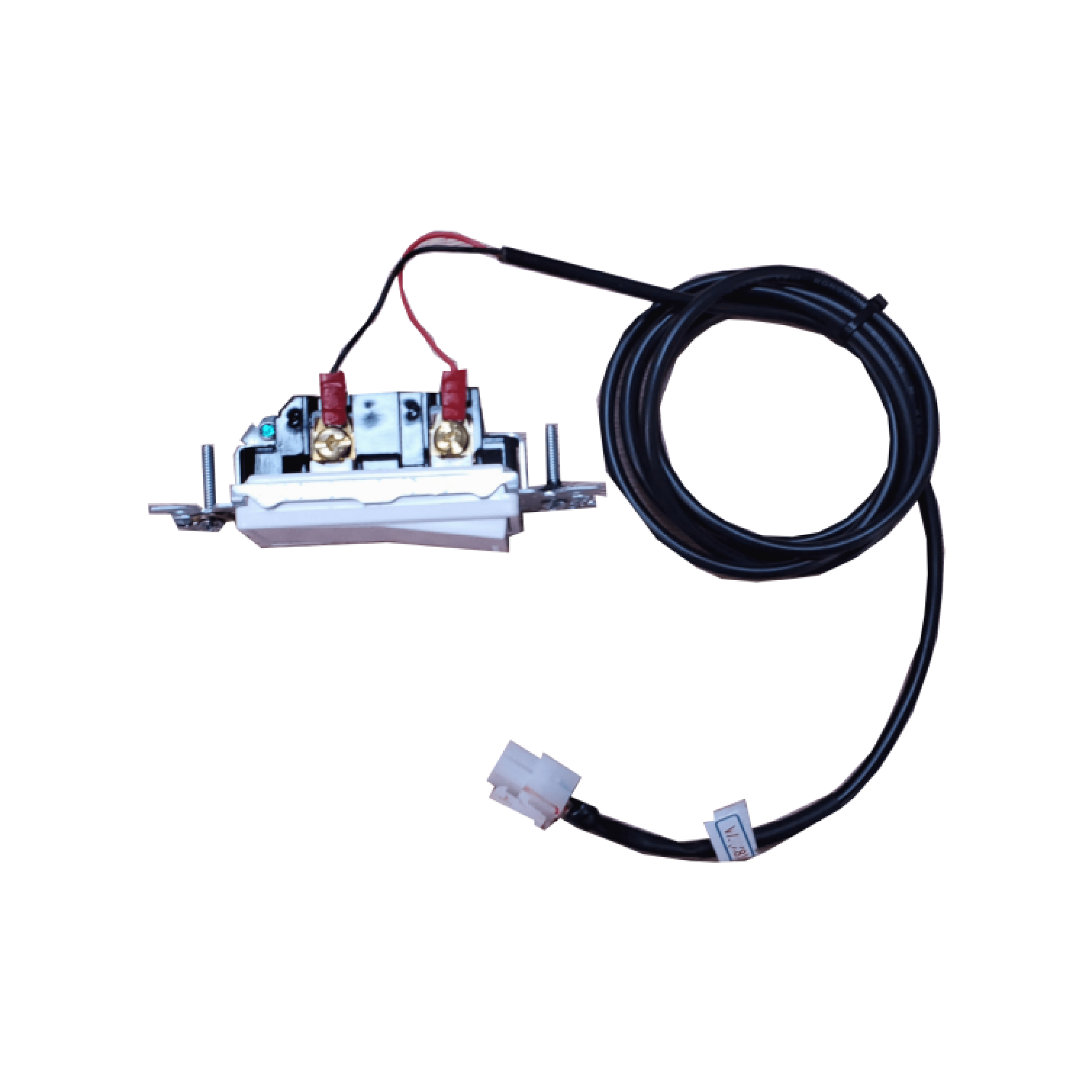 Wall switch module with terminal block, black wire harness, red lead, and connectors