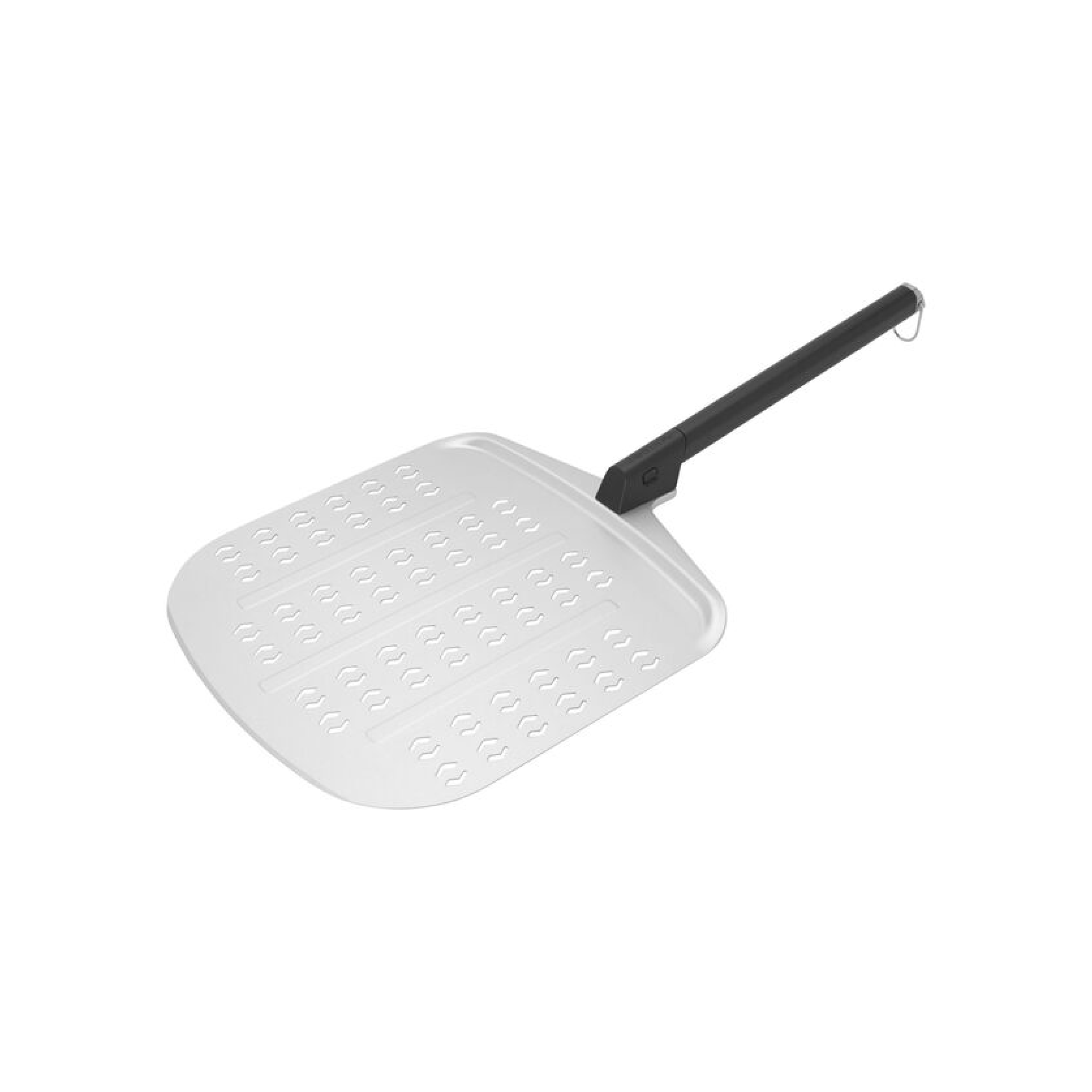 Light gray perforated pizza peel with detachable dark handle