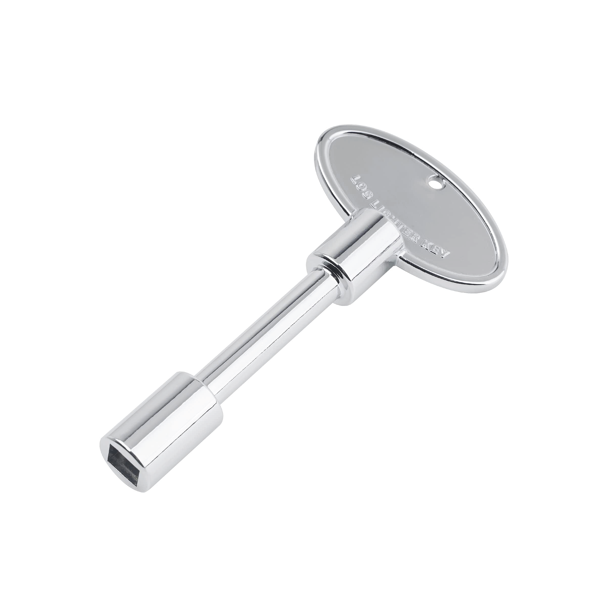 Polished chrome gas valve key with round head and hex socket end