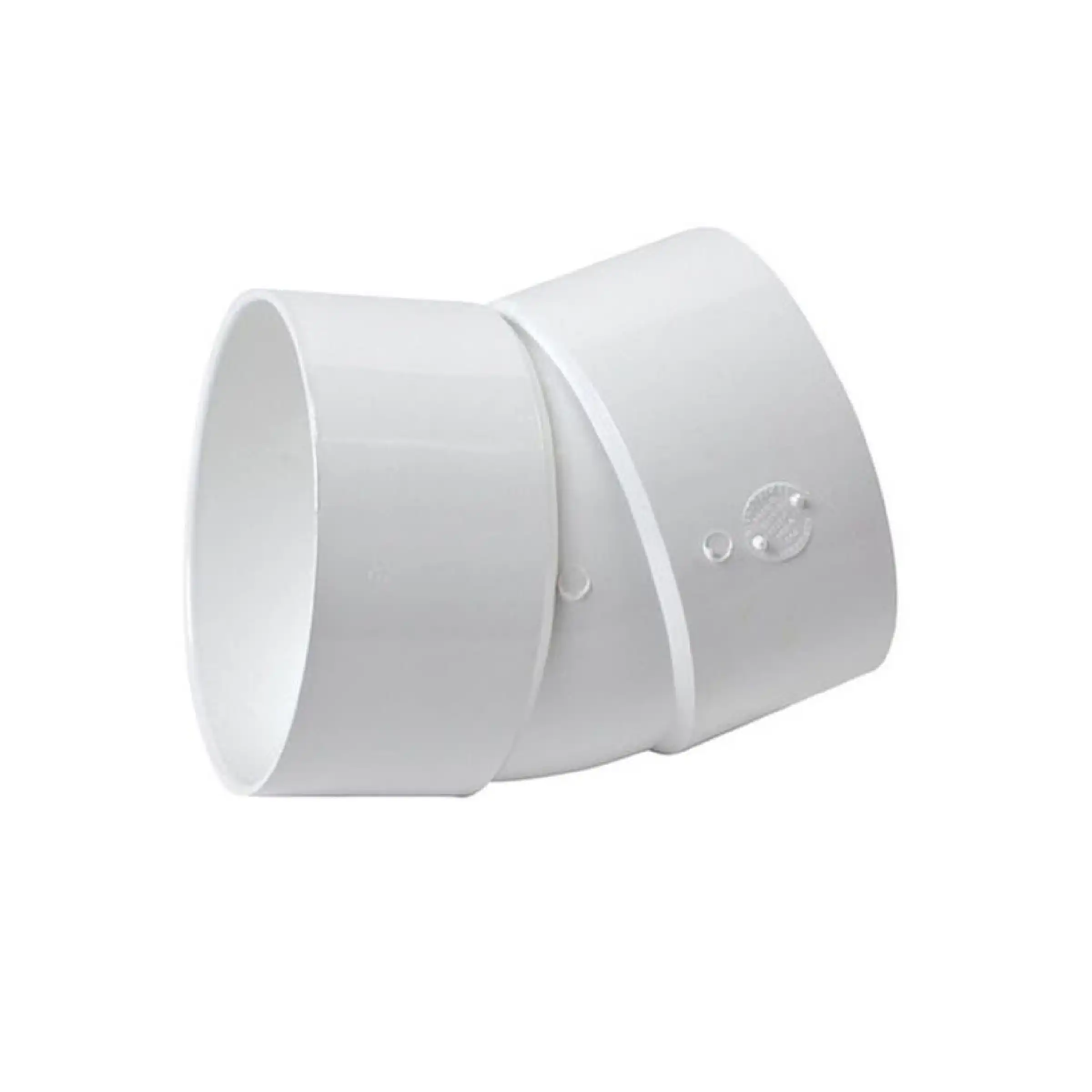 22.5-degree elbow pipe fitting, white plastic, slip-joint ends with screw holes