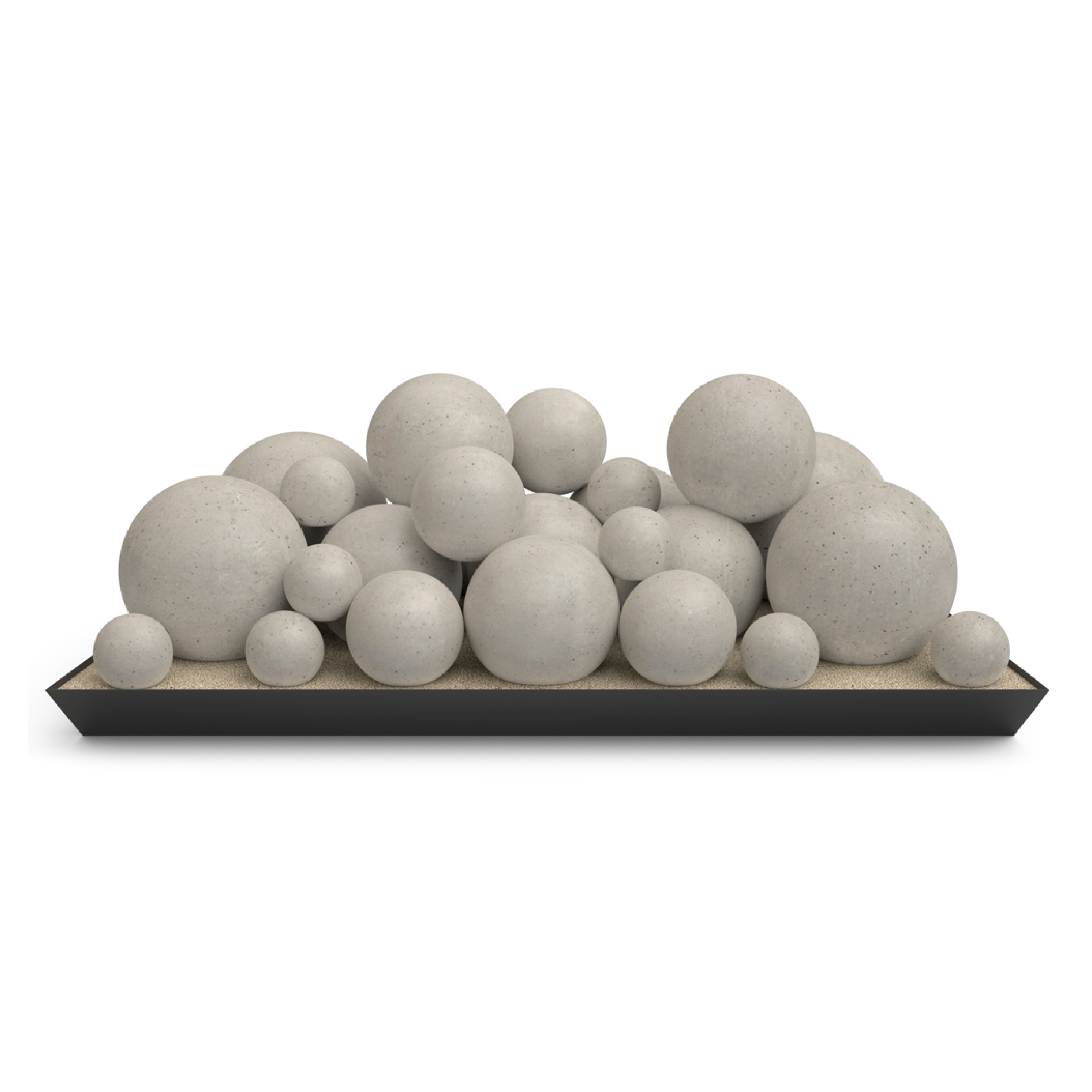 Gray concrete spheres on black base tray