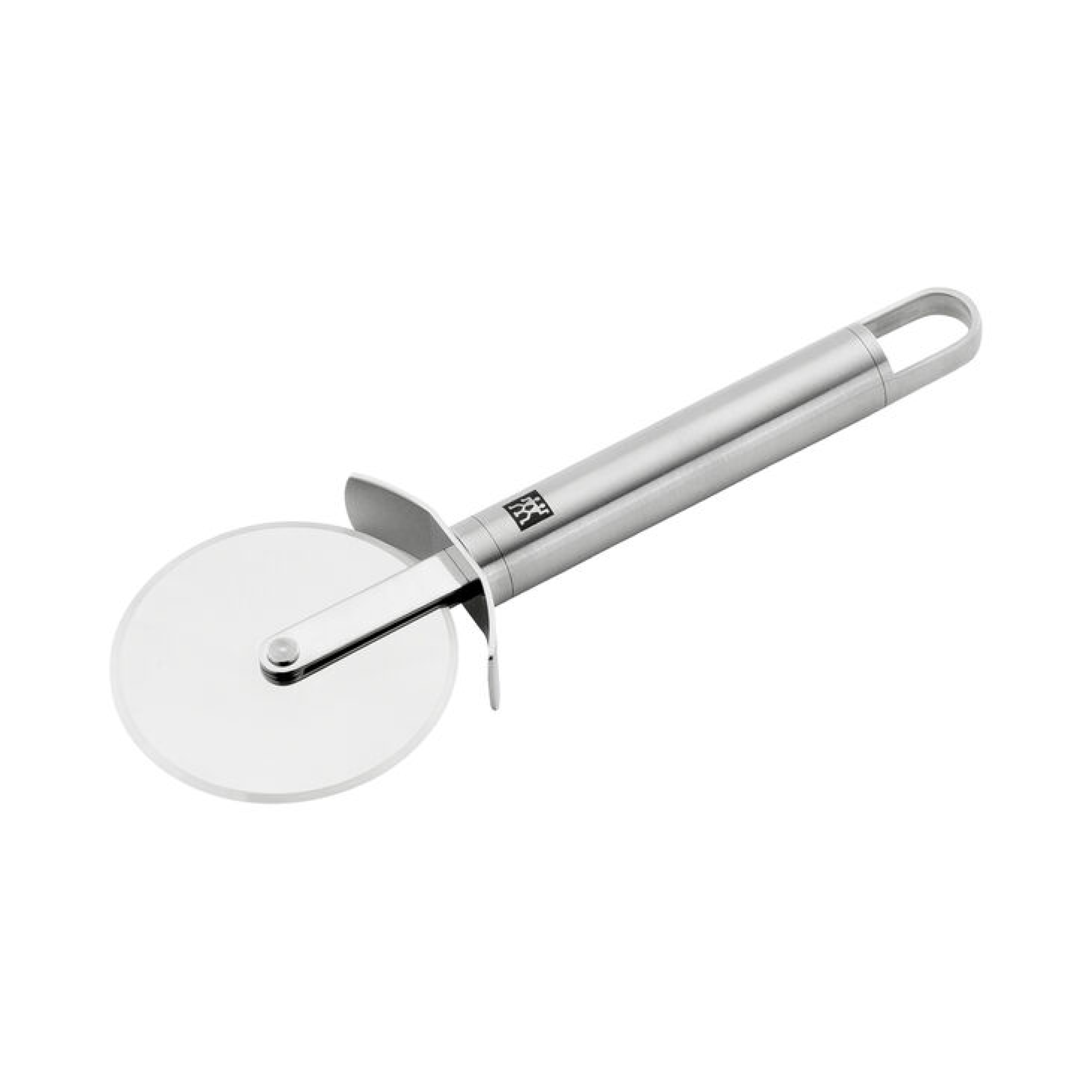 Stainless steel pizza cutter with round wheel blade and long handle