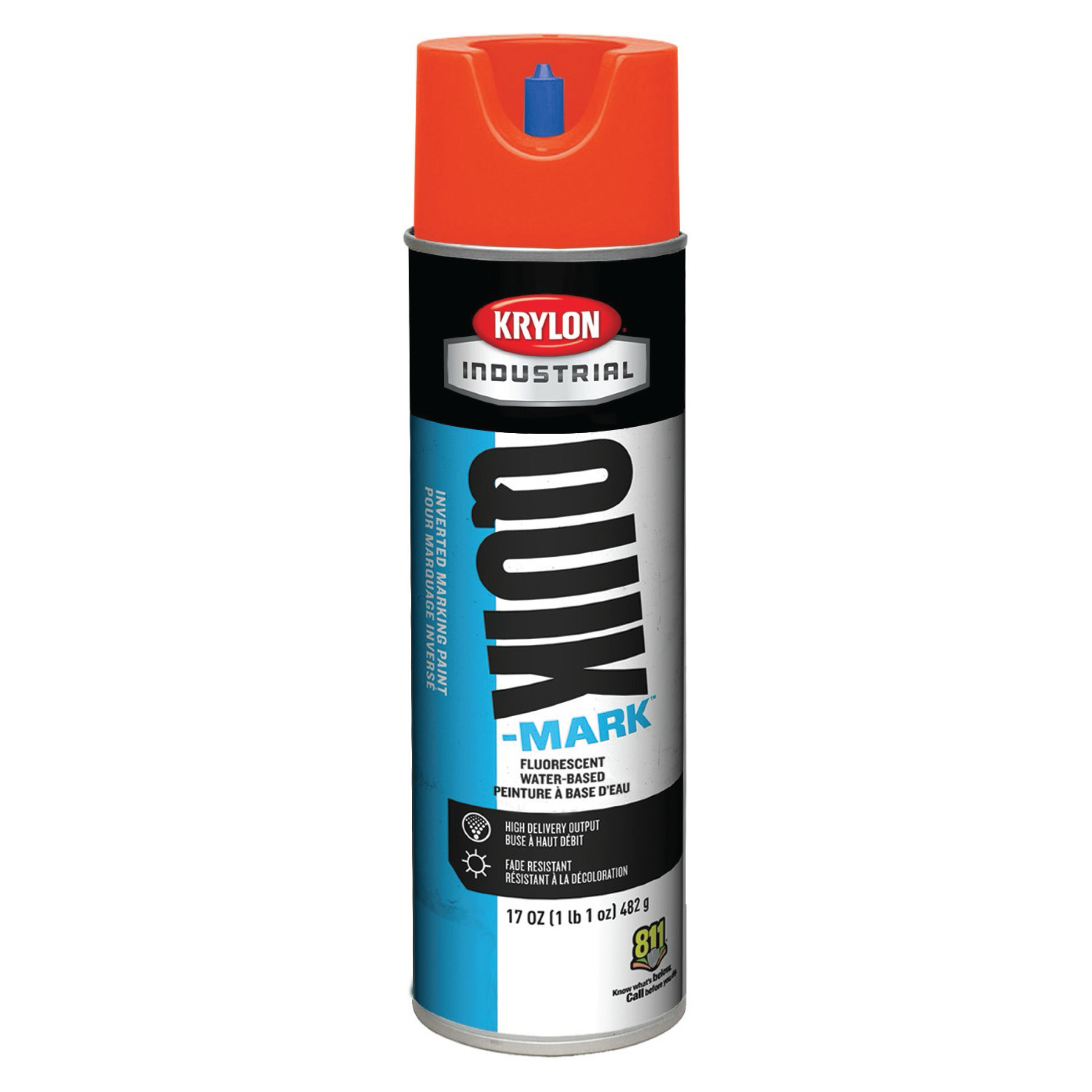 Fluorescent red turf marking paint spray can, 17 oz, orange cap