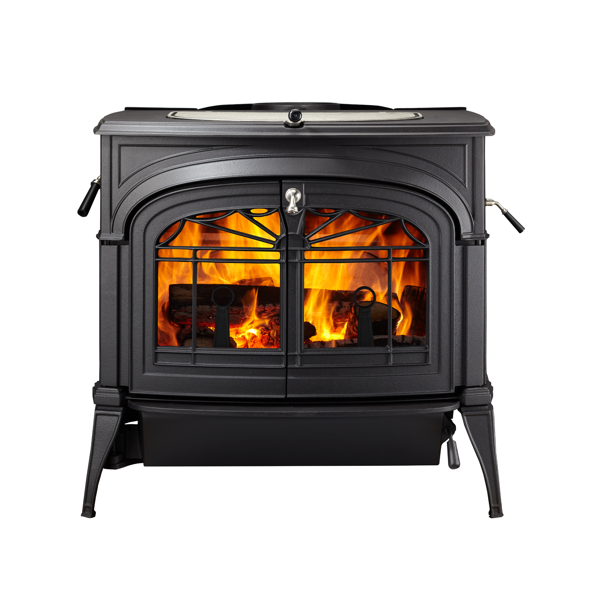 Encore Matte Black Wood Stove with Traditional Doors