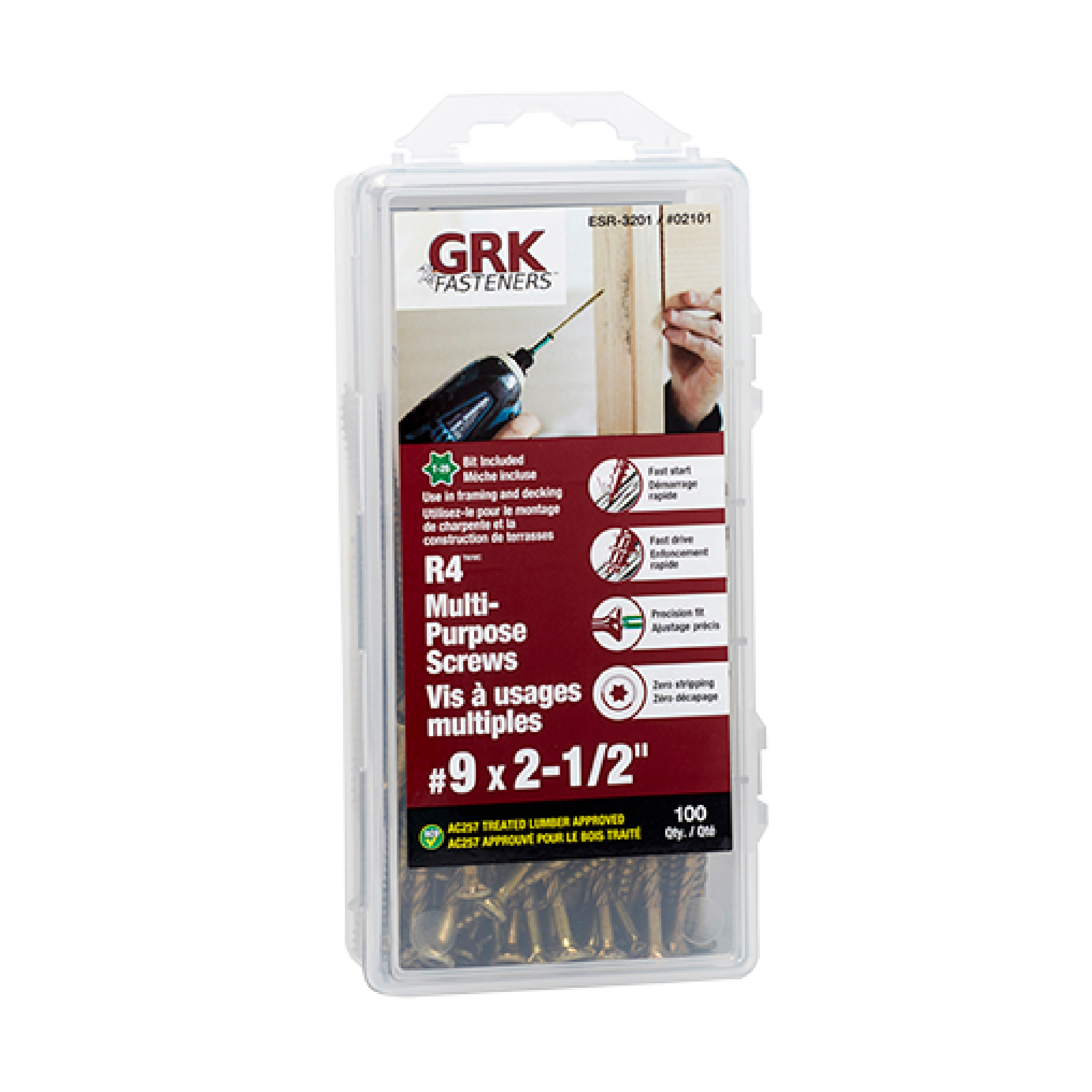 R4™ Multi-Purpose screw pack, #9 x 2-1/2", 100-count handy-pak