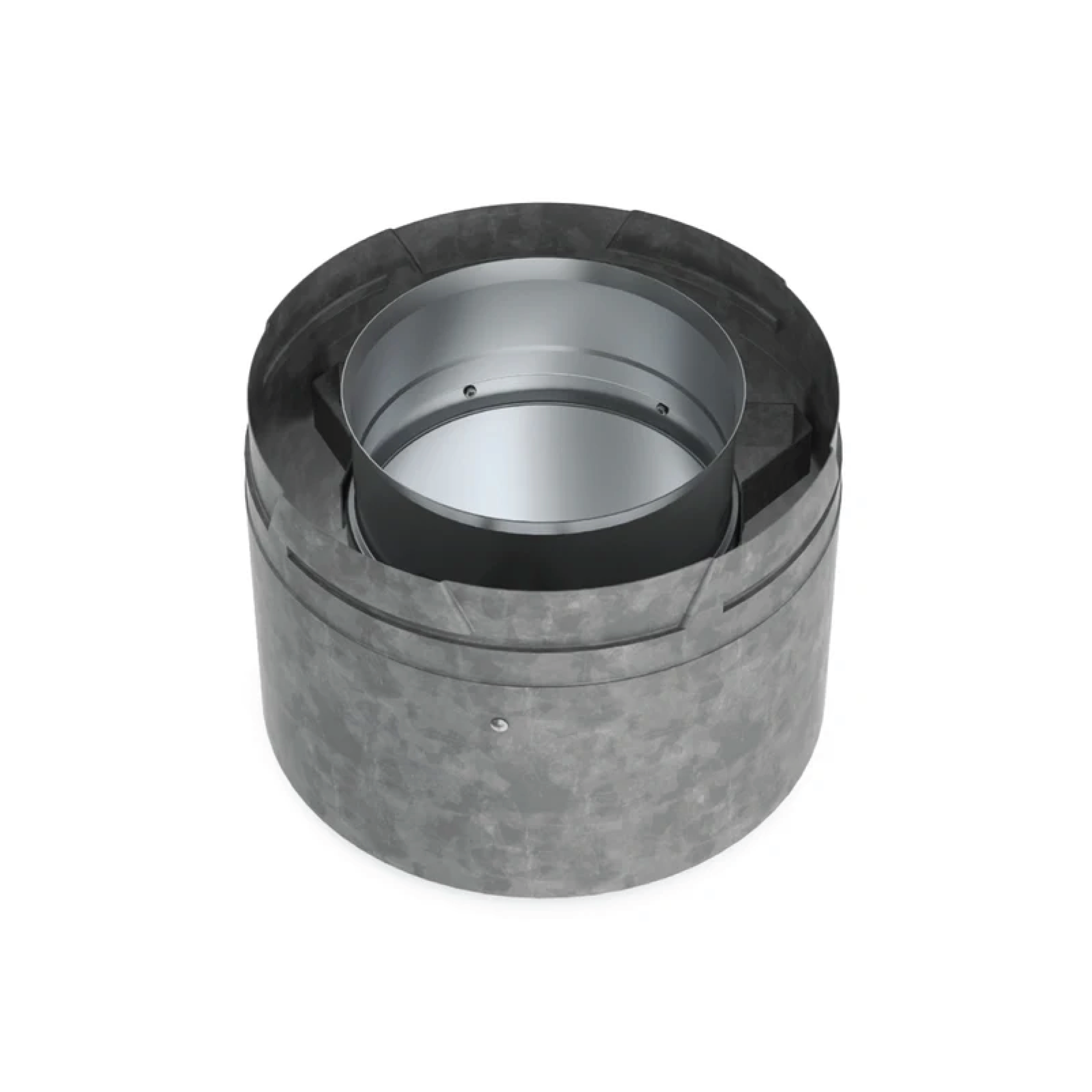 Metal vent adapter cylinder with flanged ends, dark gray and black