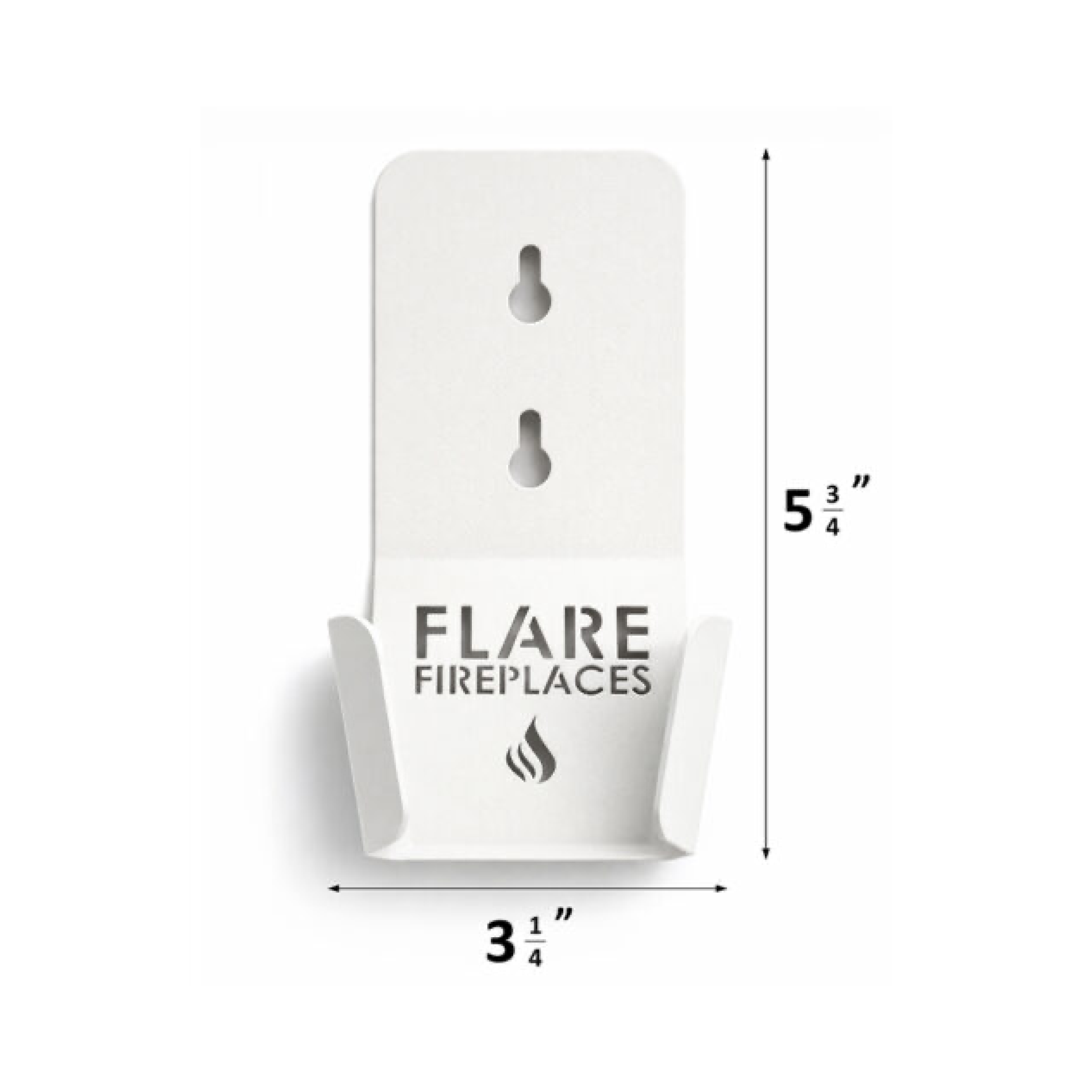 White remote holder with two oval openings and FLARE FIREPLACES logo