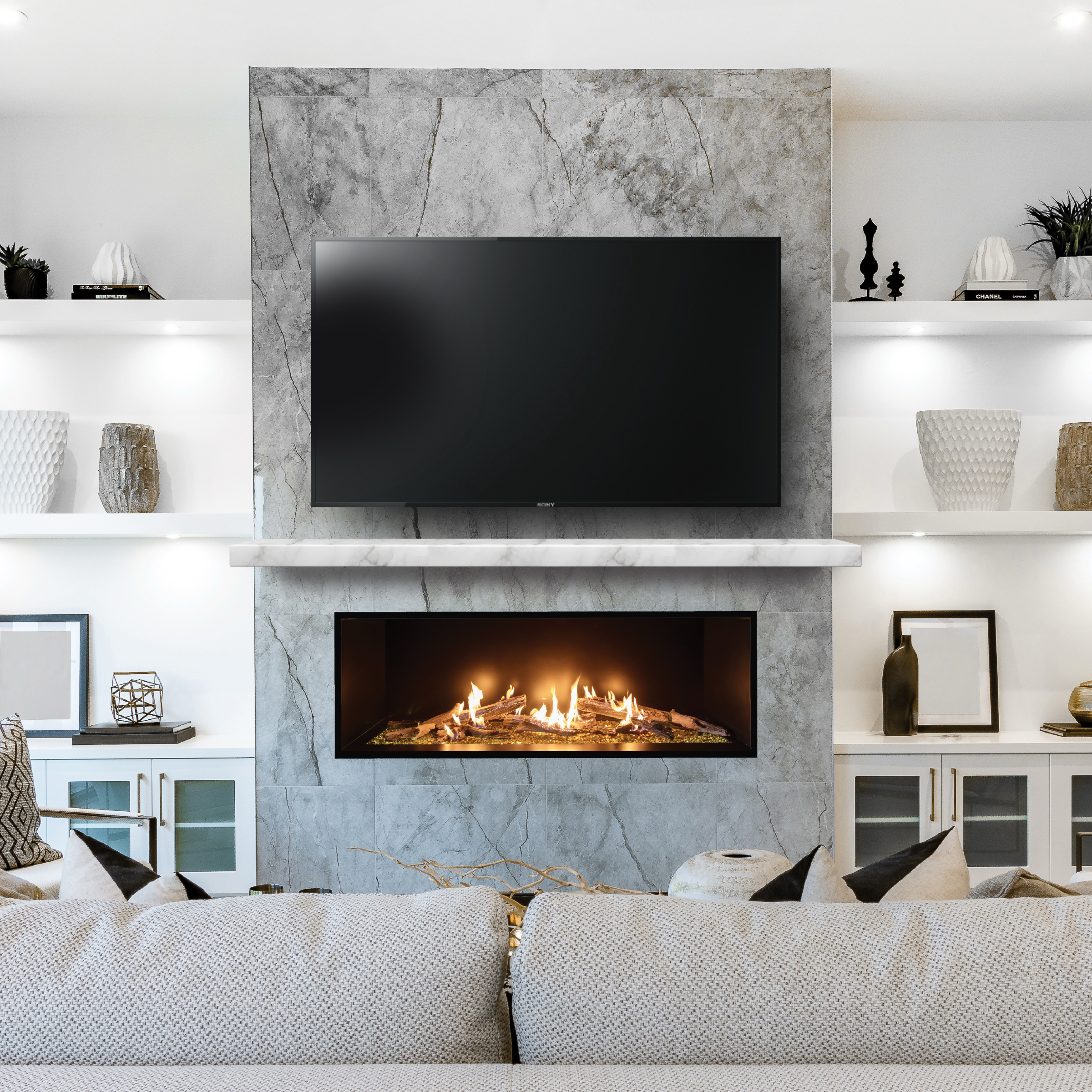 60" Summit Linear Gas Fireplace with Bedrock Traditional
