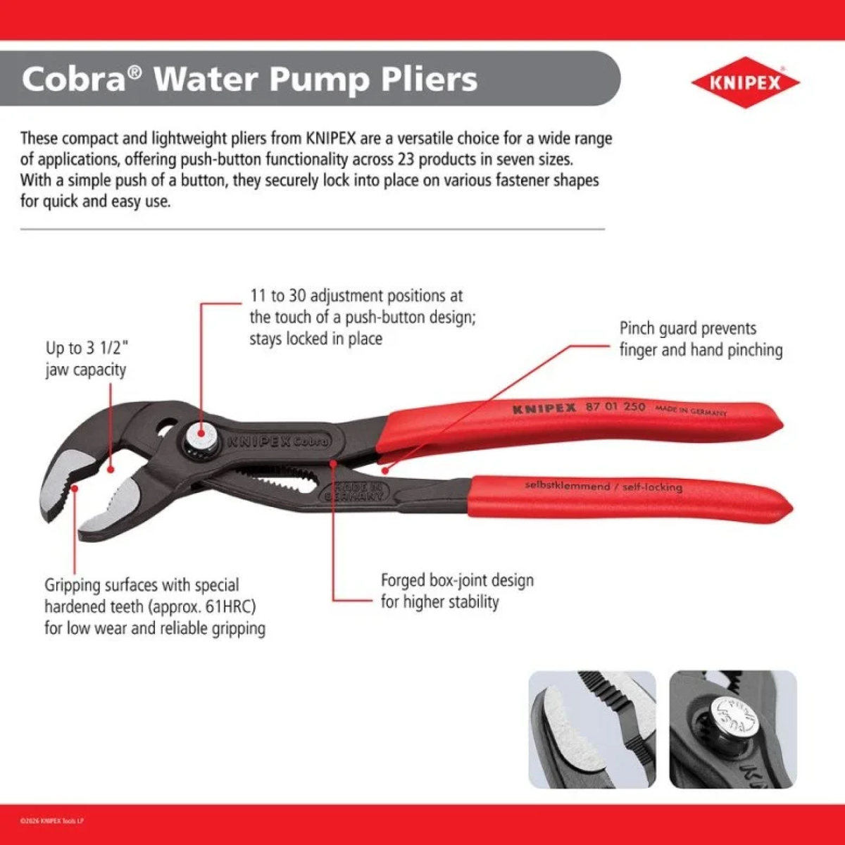 Knipex 7 1/4" Cobra® Water Pump Pliers