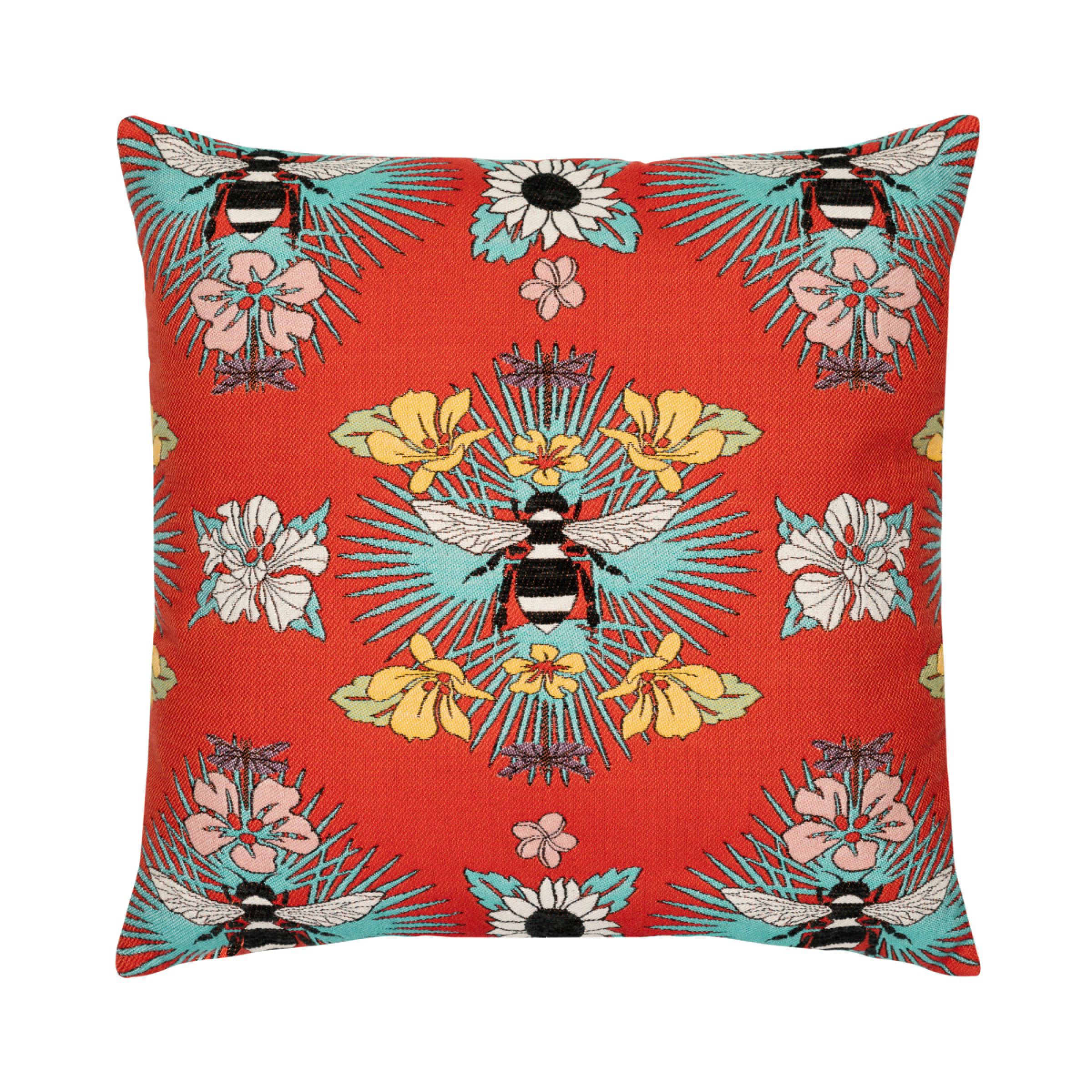 Tropical Bee Red Pillow