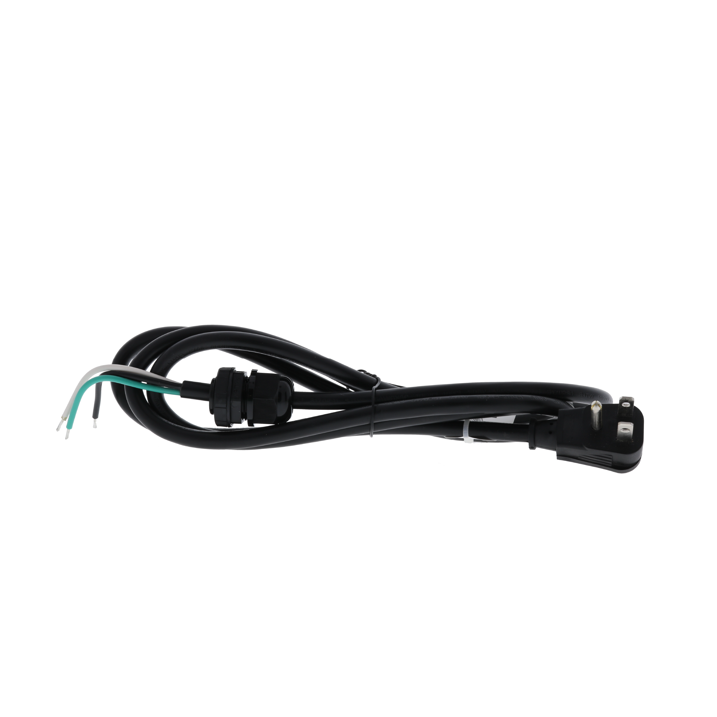 Power cord pigtail with straight 2-prong plug and waterproof gland, black cable