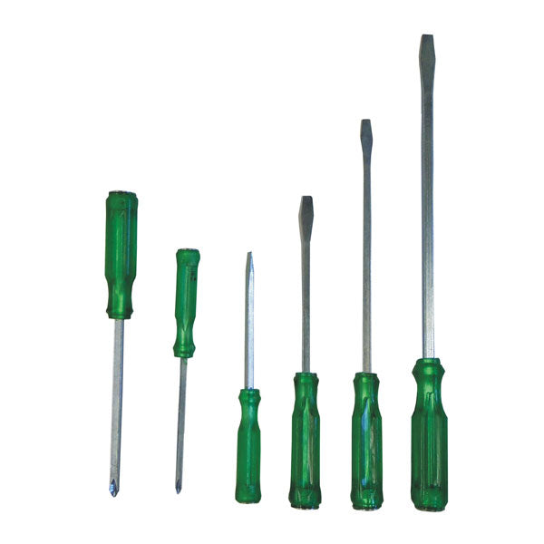 6PC. SCREWDRIIVER SET, GO-THOROUGH SHAFT, GREEN HDL
