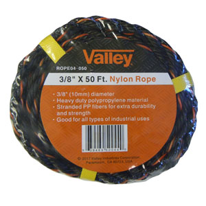 NYLON ROPE 3/8" X 50 FT., ORANGE/BLACK BRAID