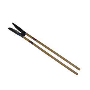 Post hole digger with ash wooden handles and black digging head