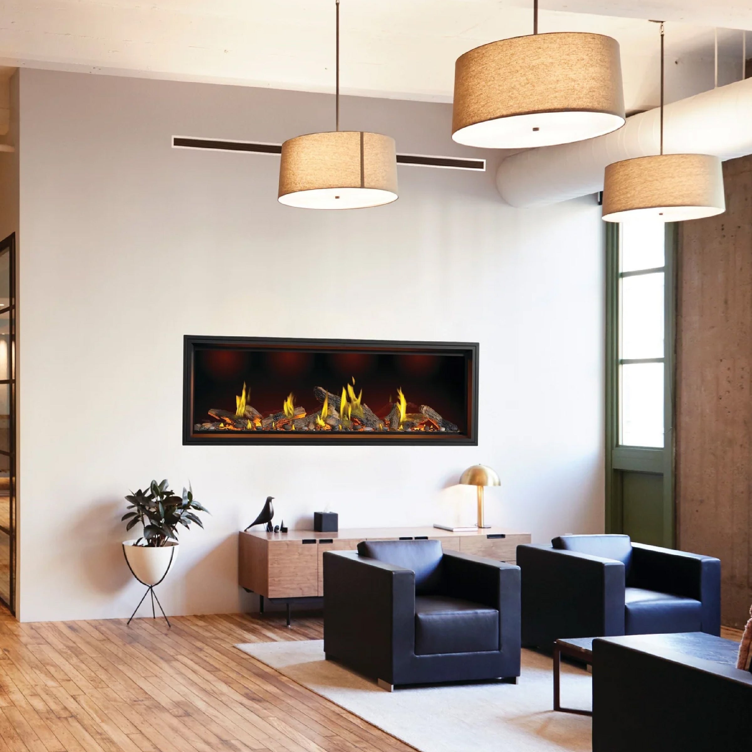 TALL LINEAR VECTOR WITH LUMINOUS LOGS FIREPLACE