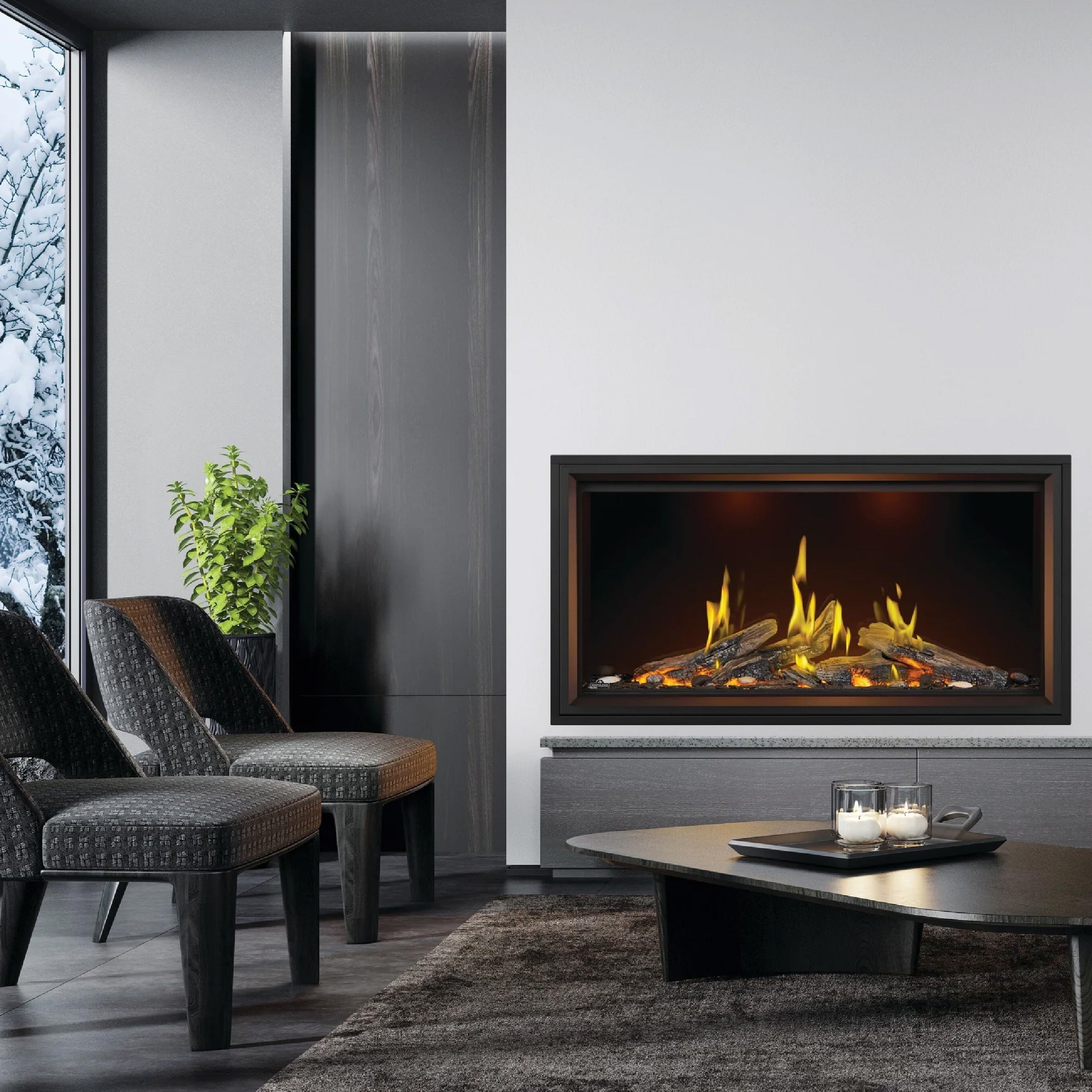 TALL LINEAR VECTOR WITH LUMINOUS LOGS FIREPLACE