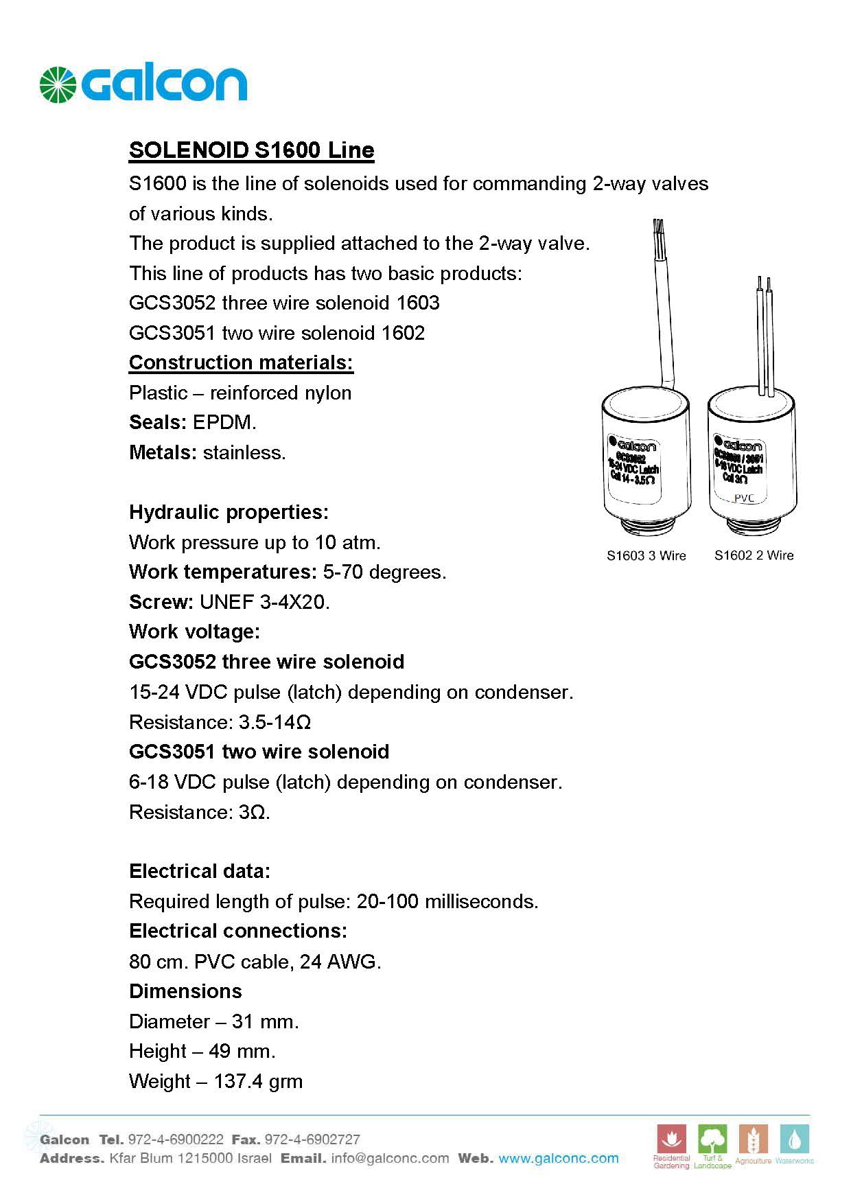YLZ DC 1" inl val w/flow control & S1602 DC latch solenoid