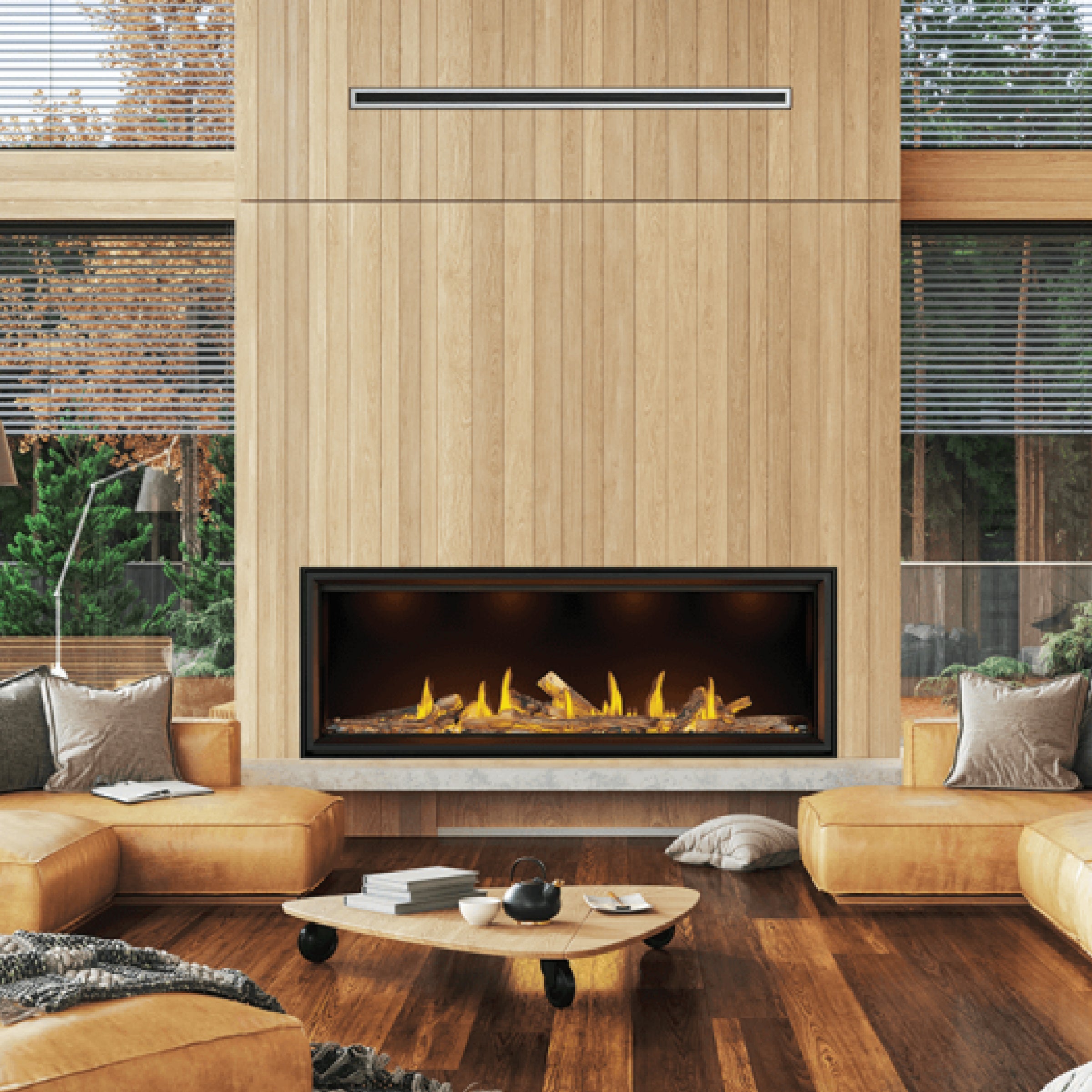 TALL LINEAR VECTOR WITH LUMINOUS LOGS FIREPLACE