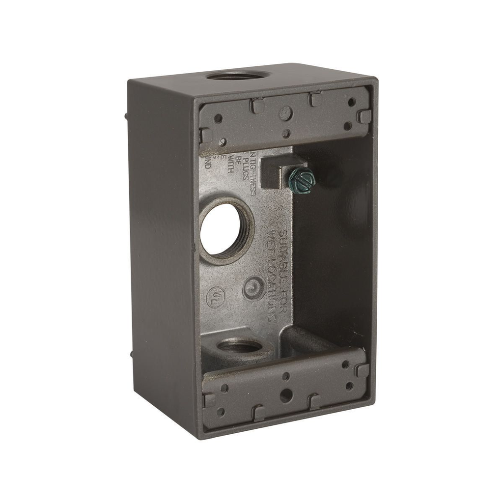 One Gang Outlet Box with 3 Threaded Outlets - Bronze Finish