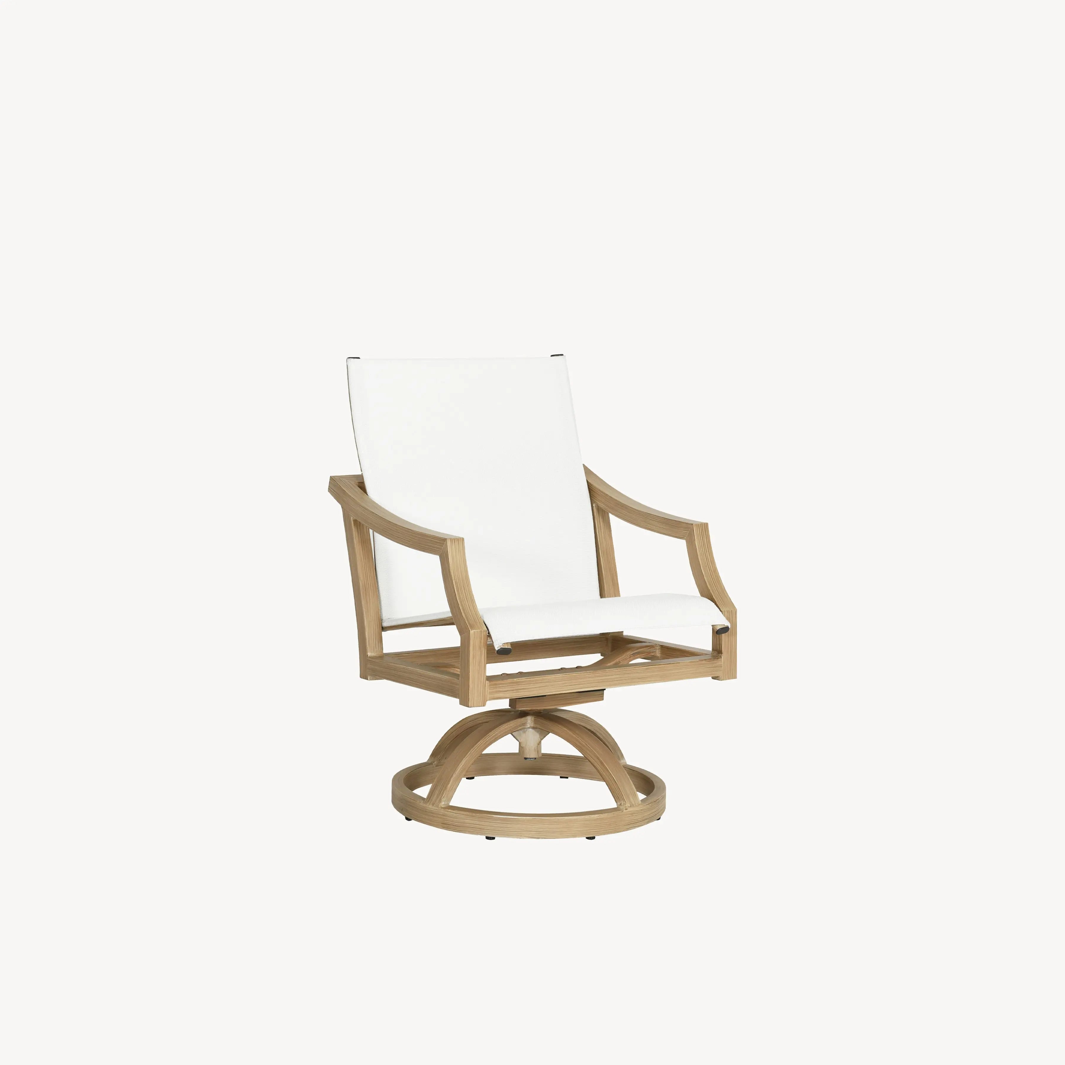 Dining swivel rocker chair with white cushion and light wood curved base