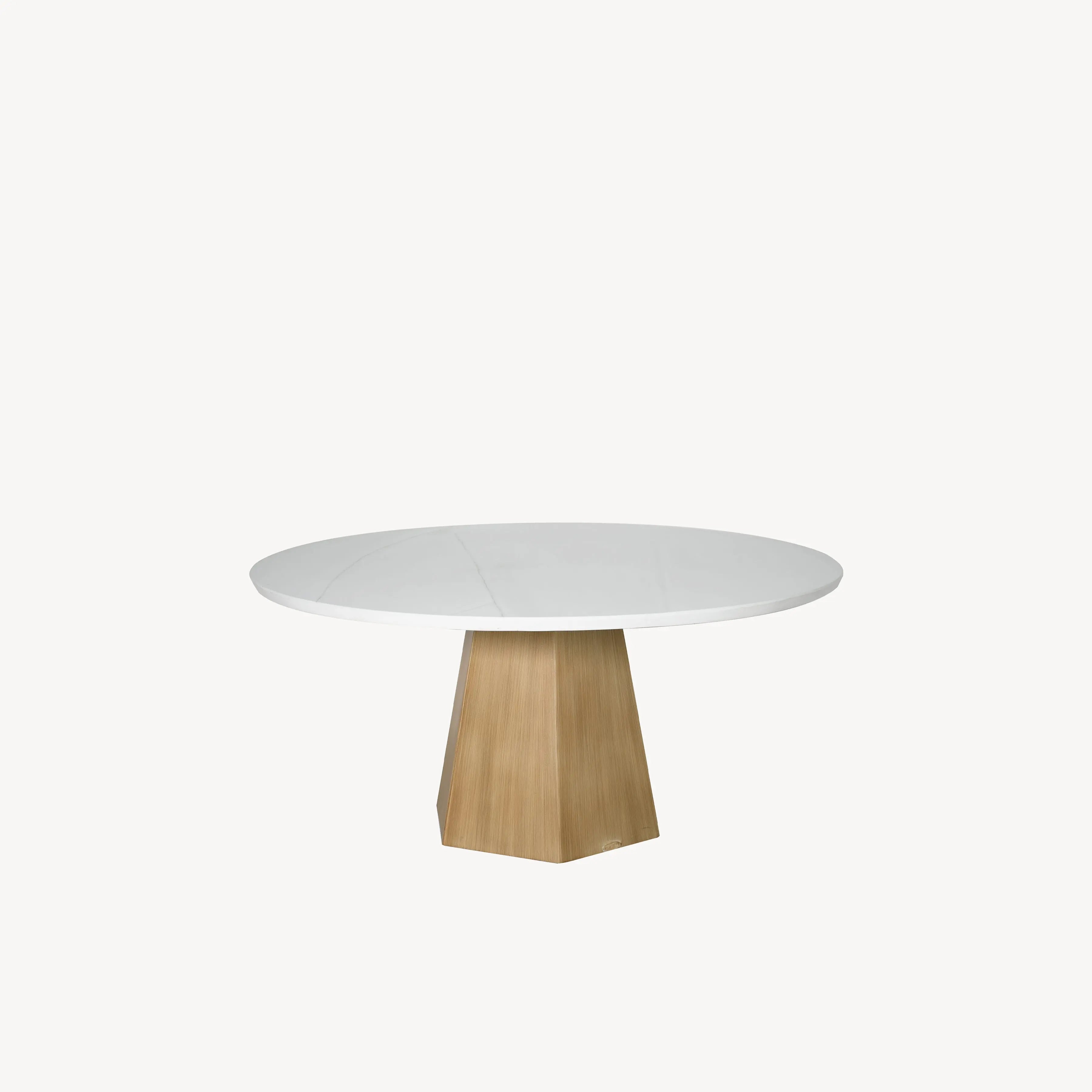 Round dining table, 50 in, light gray top, tapered light wood pedestal base