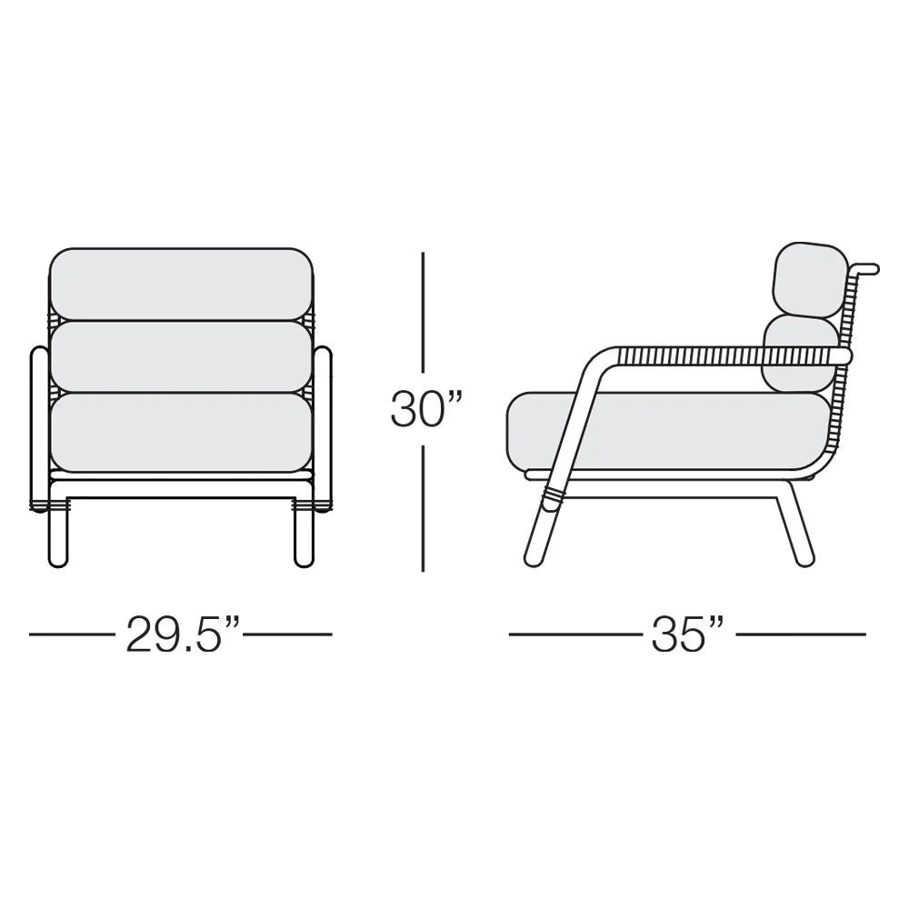 Amazonia Armchair with Graphite Frame, Granite and Fieldstone Rope with Bliss Aloe Sunbrella Cushions