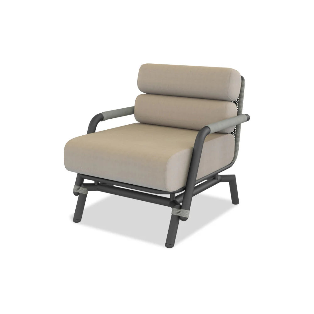 Amazonia Armchair with Graphite Frame, Granite and Fieldstone Rope with Bliss Aloe Sunbrella Cushions