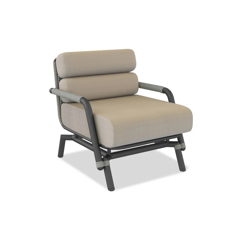 Amazonia Armchair with Graphite Frame, Granite and Fieldstone Rope with Bliss Aloe Sunbrella Cushions