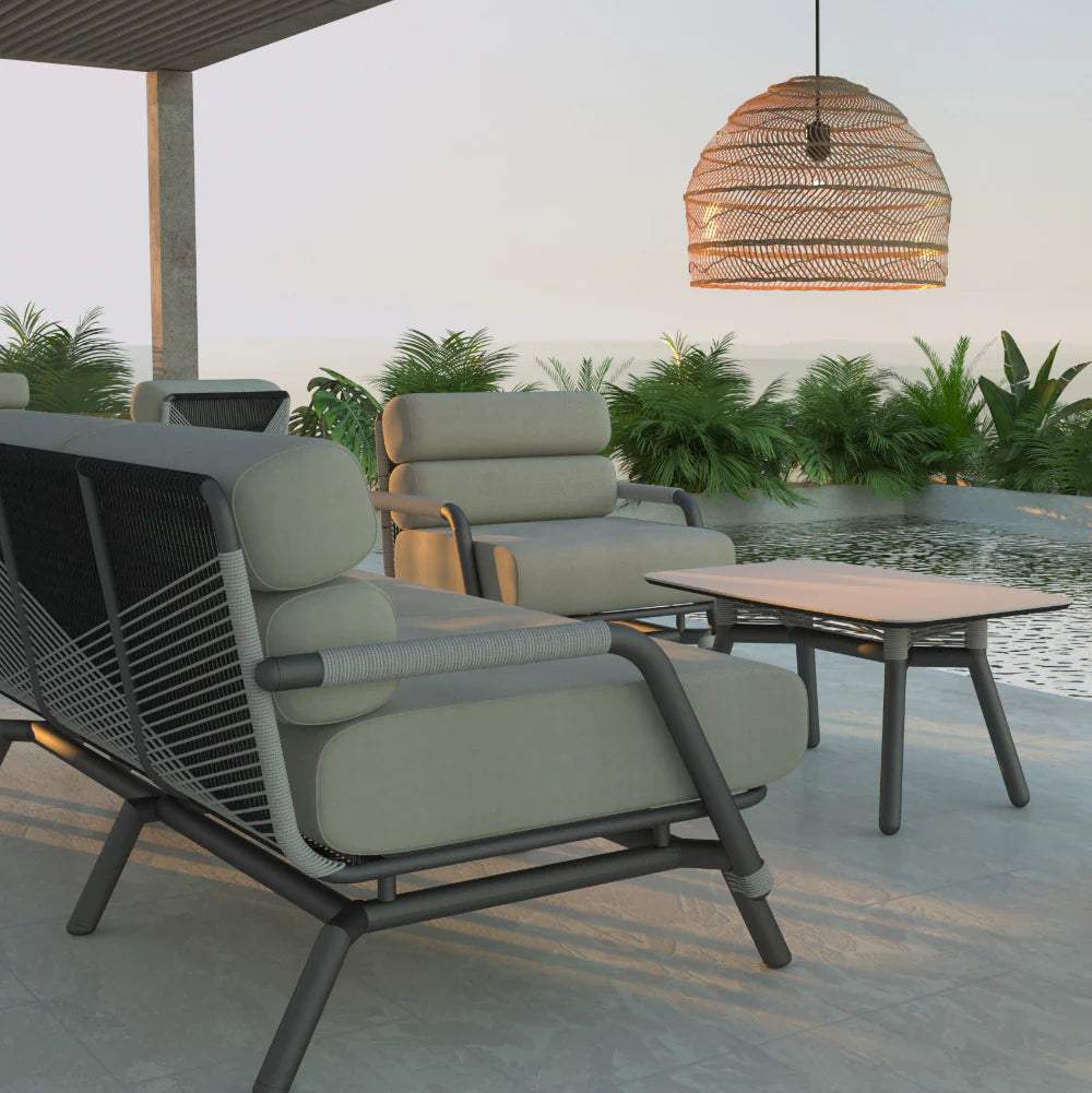 Amazonia Armchair with Graphite Frame, Granite and Fieldstone Rope with Bliss Aloe Sunbrella Cushions