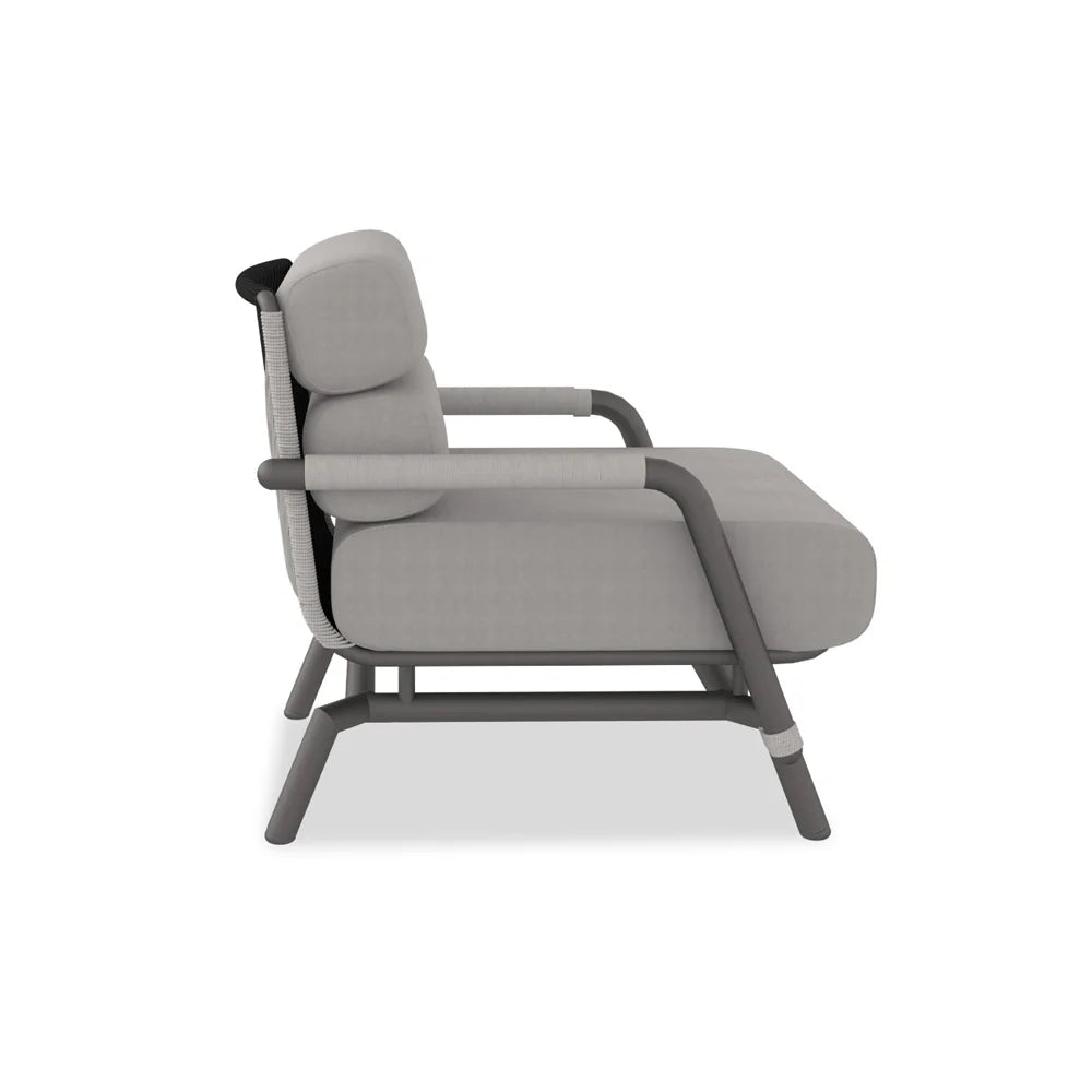 Amazonia Armchair with Graphite Frame, Granite and Fieldstone Rope with Bliss Aloe Sunbrella Cushions