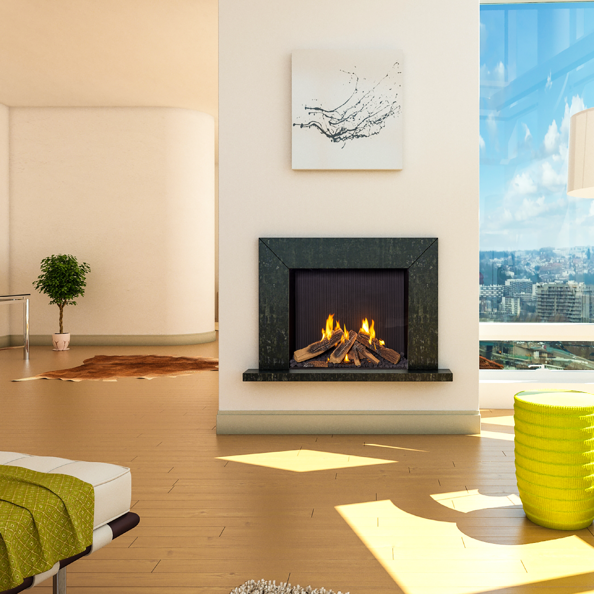 Front Facing Fireplace with Wilderness Burner and Protective Screen