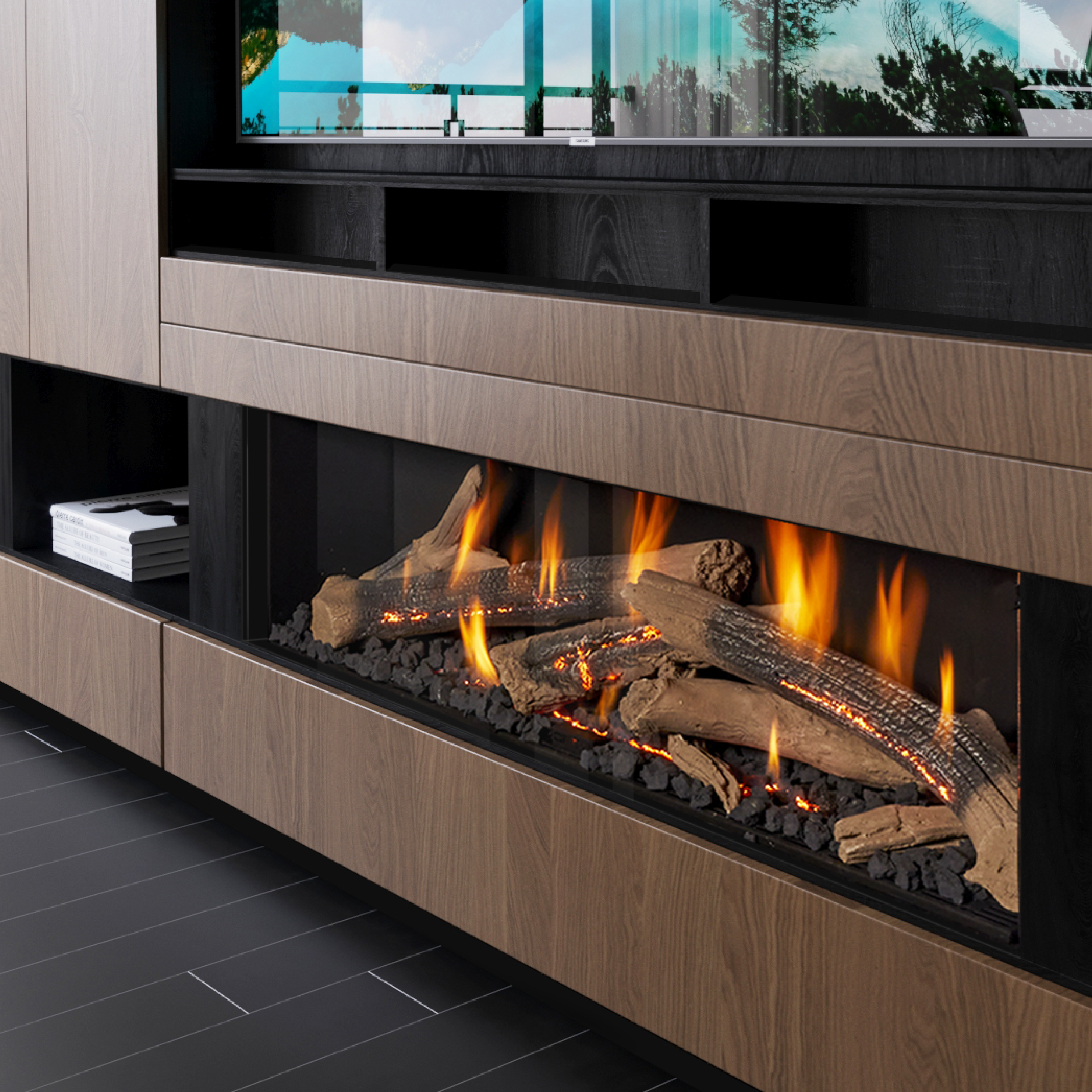 Front Facing Fireplace with Wilderness Burner and Protective Screen
