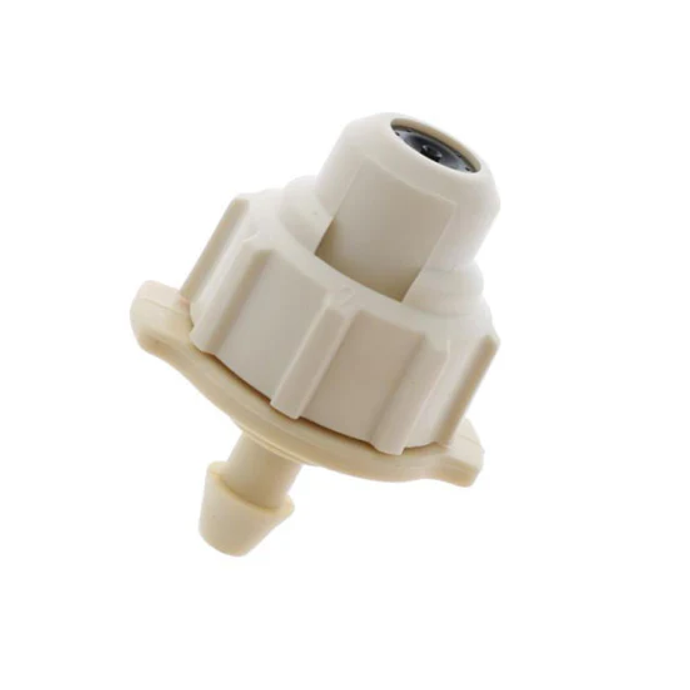 Fogger head with 1/4" barbed fitting, tan and black plastic nozzle