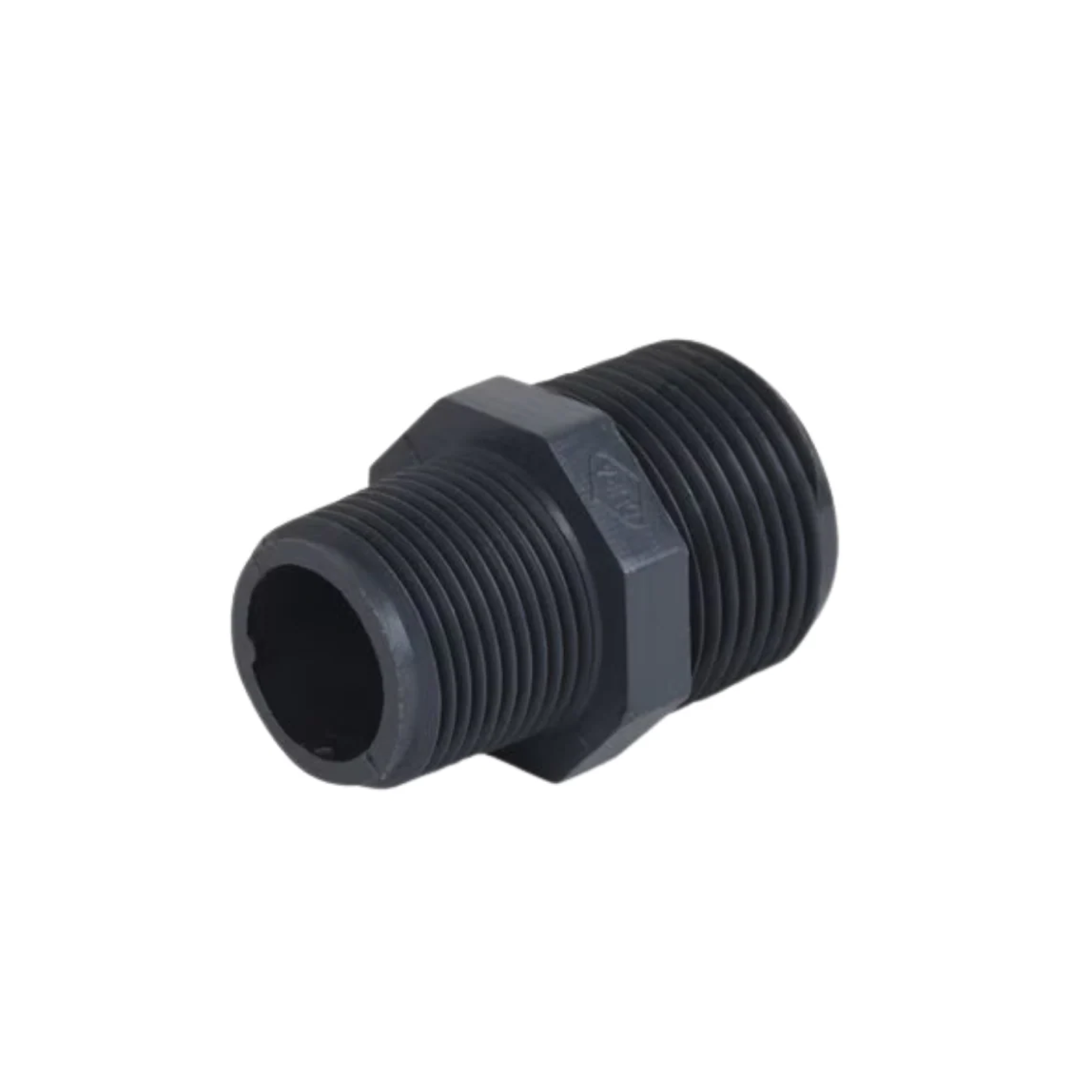 Nipple reducing pipe fitting, black threaded ends 1in to 3/4in MP