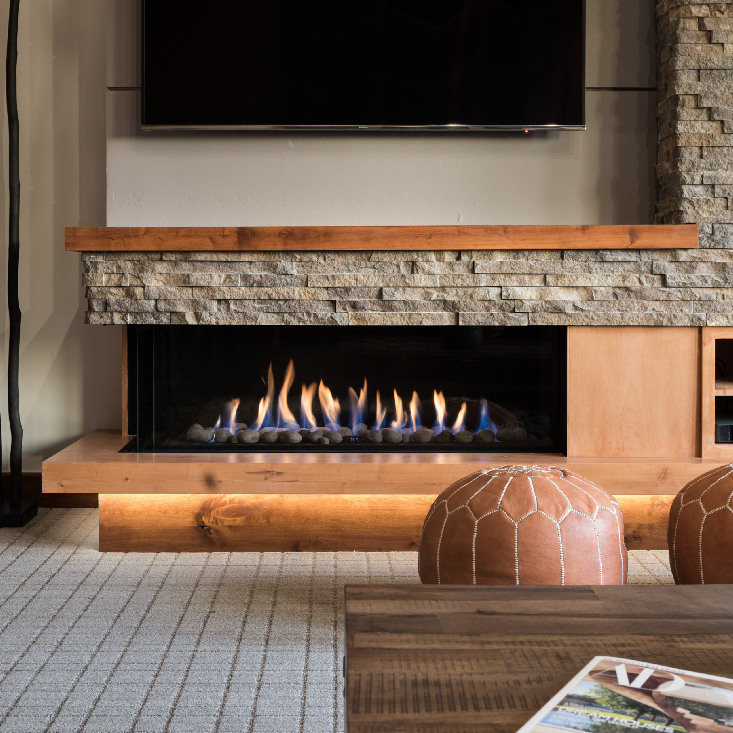 Left Corner 24" High Glass Height Fireplace