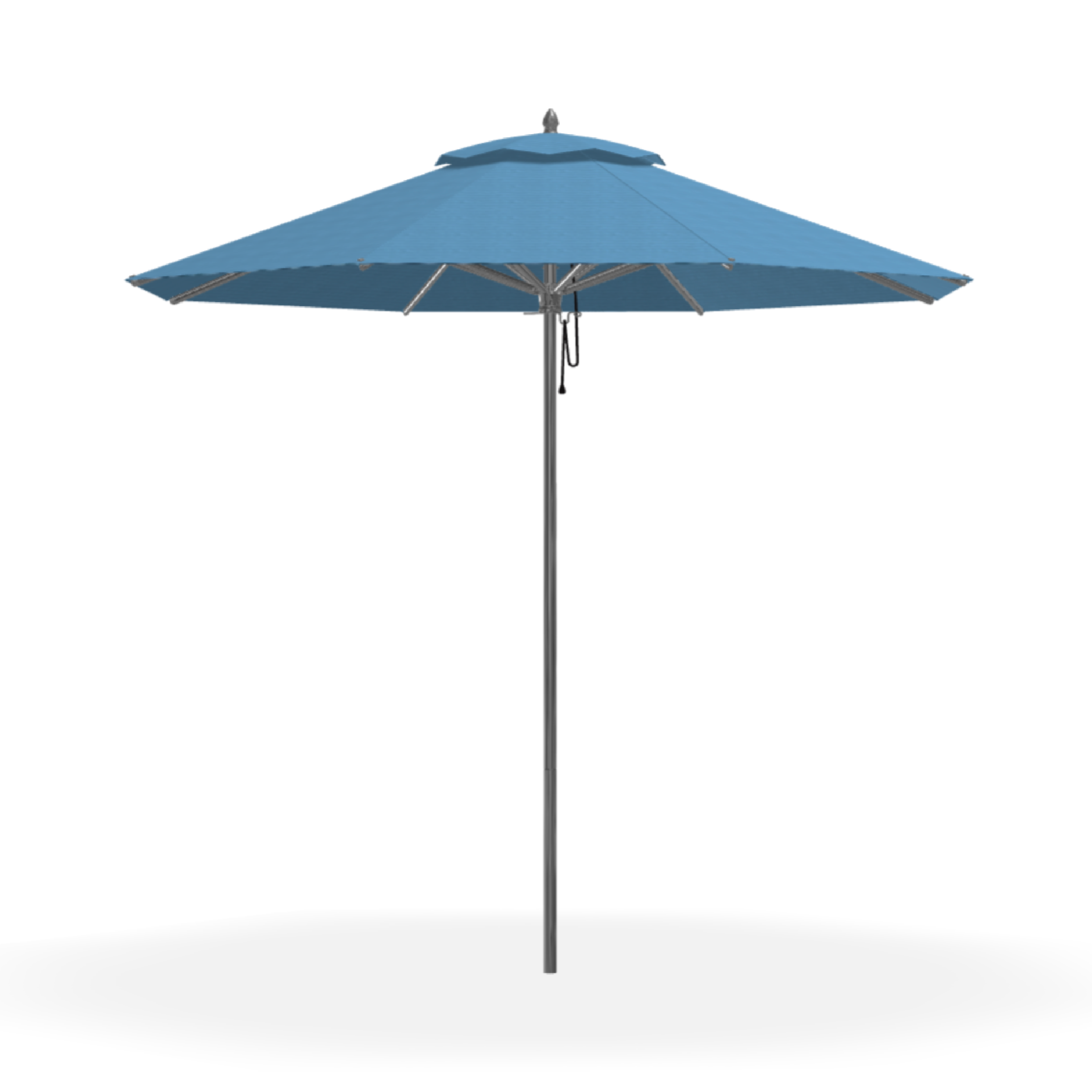 9' Greenwich Pulley Lift Umbrella with Steel Blue Canopy