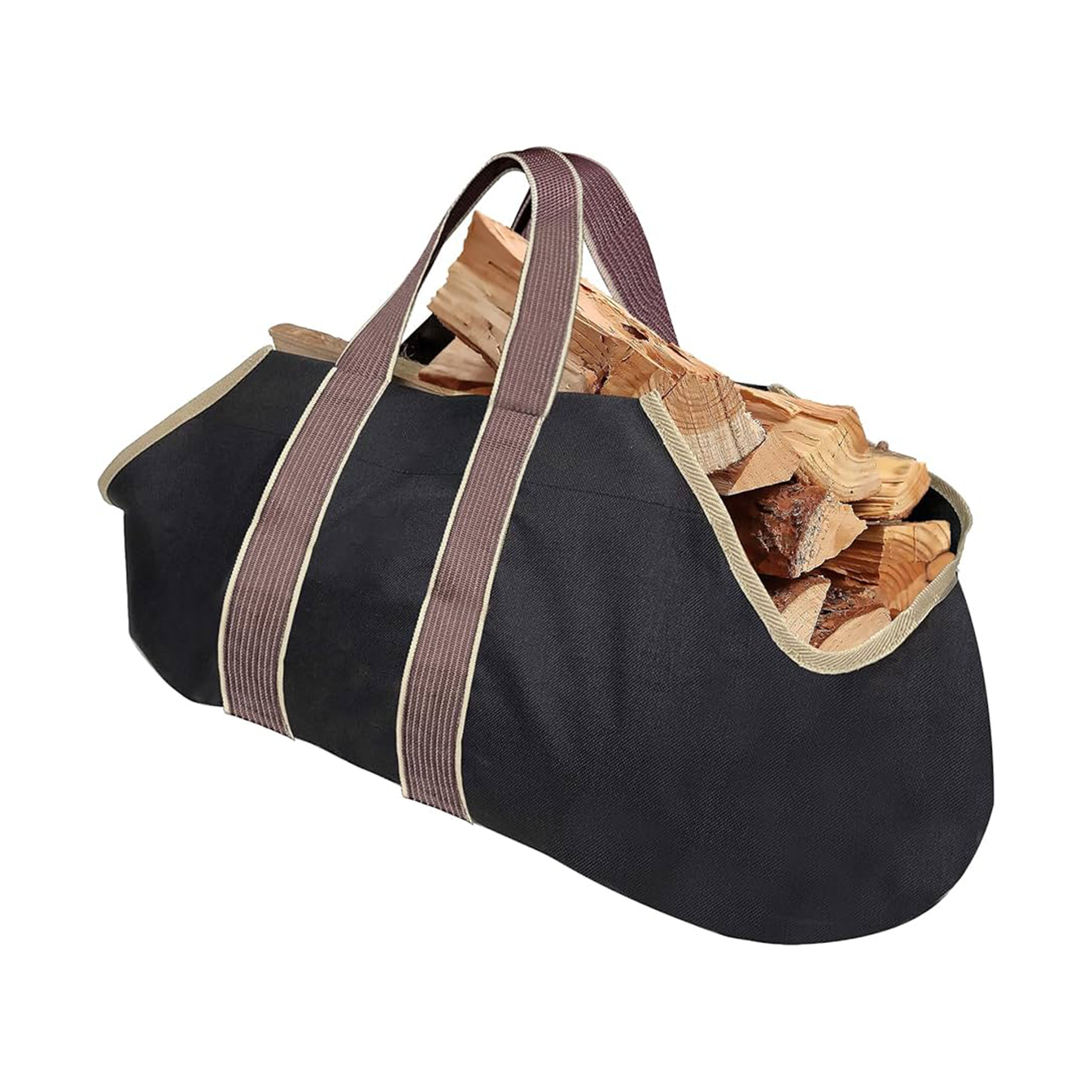Black Canvas Log Carrier with Tan Handles