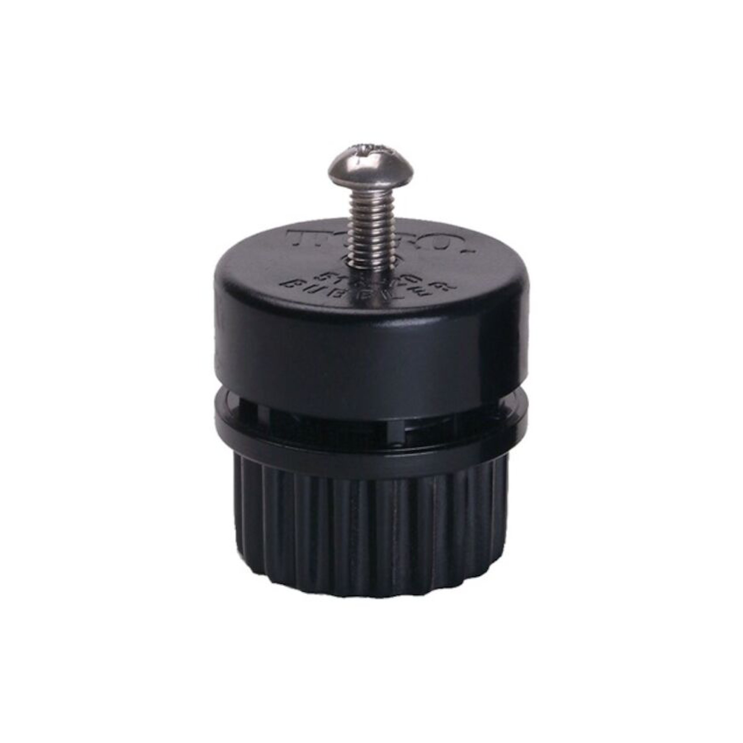 Toro adjustable flood bubbler with black screw cap and threaded top