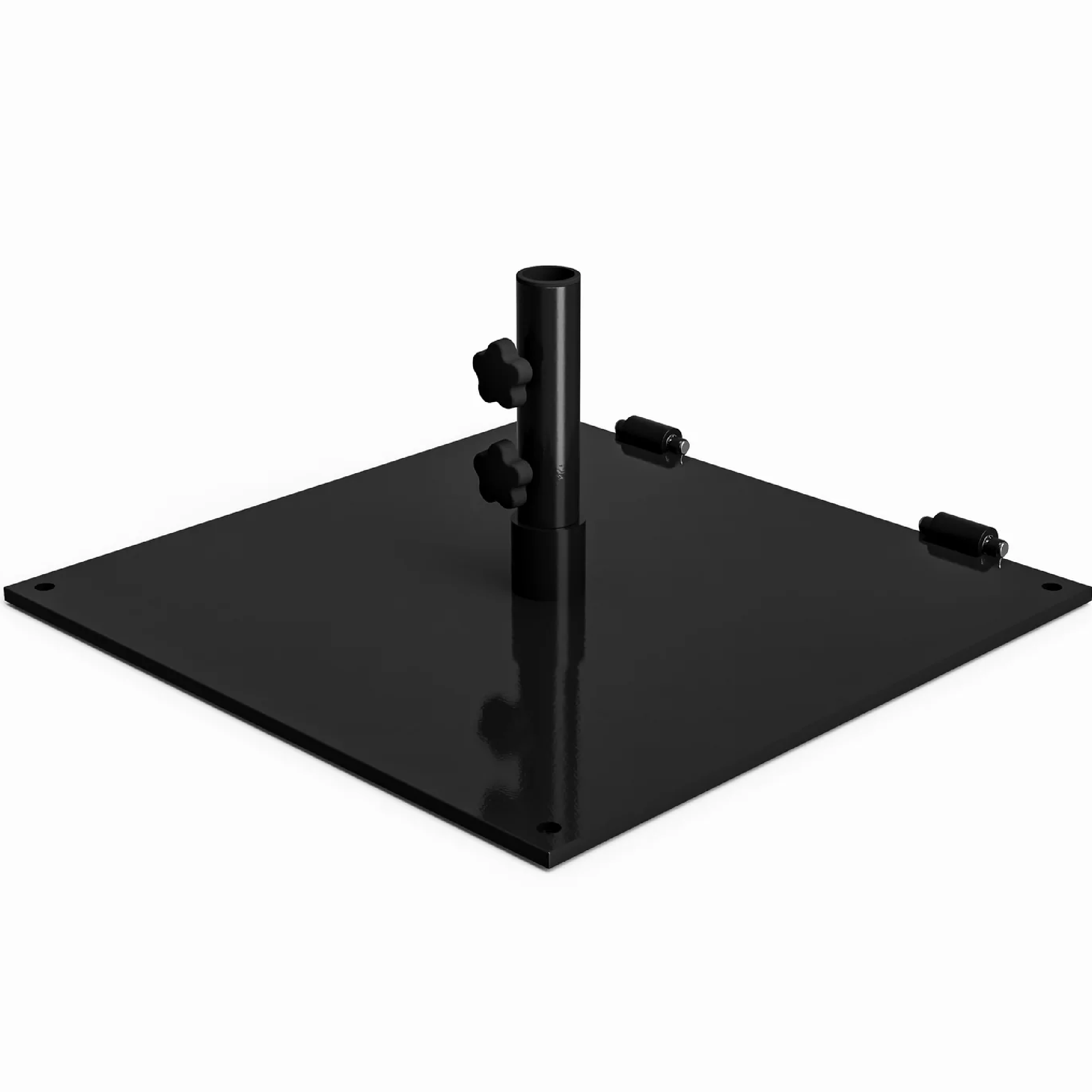 75 lbs. Powder Coated Square Steel Plate Base with Wheels and Threaded Stem