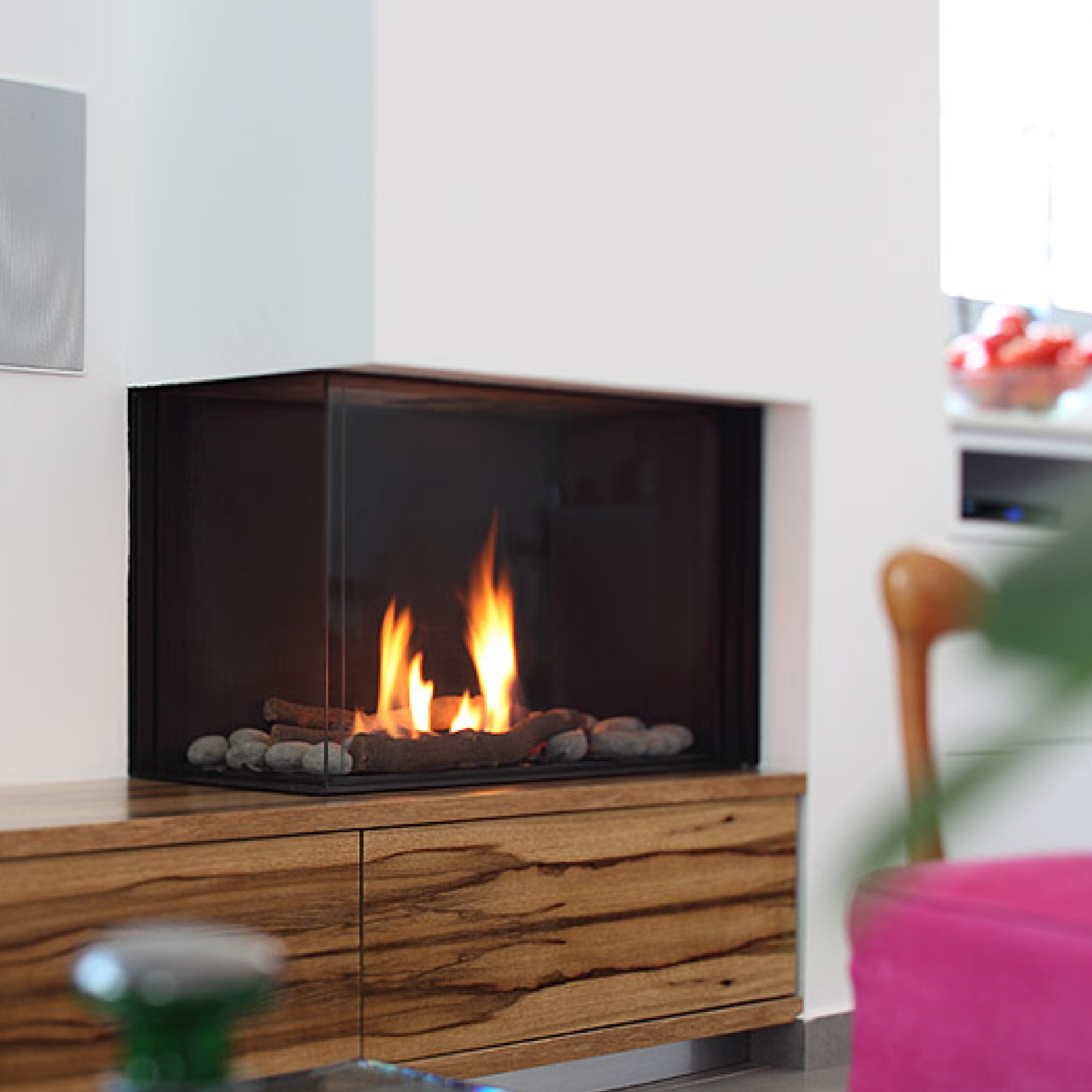 Left Corner 24" High Glass Height Fireplace