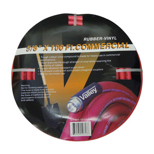 5/8" X 100 FT. VINYL/RUBBER WATER HOSE, HD BRASS FITTINGS, RED