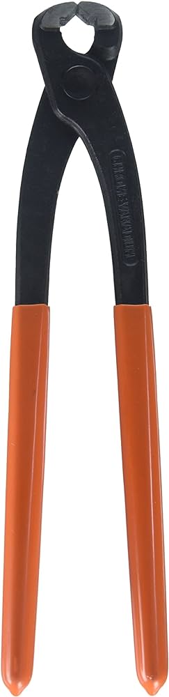 Pinch clamp crimper pliers with orange grips and black jaws