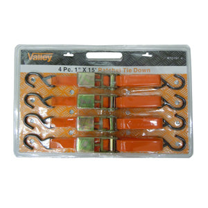 4 PC. 1" X 15 FT. RATCHET TIE DOWN SET